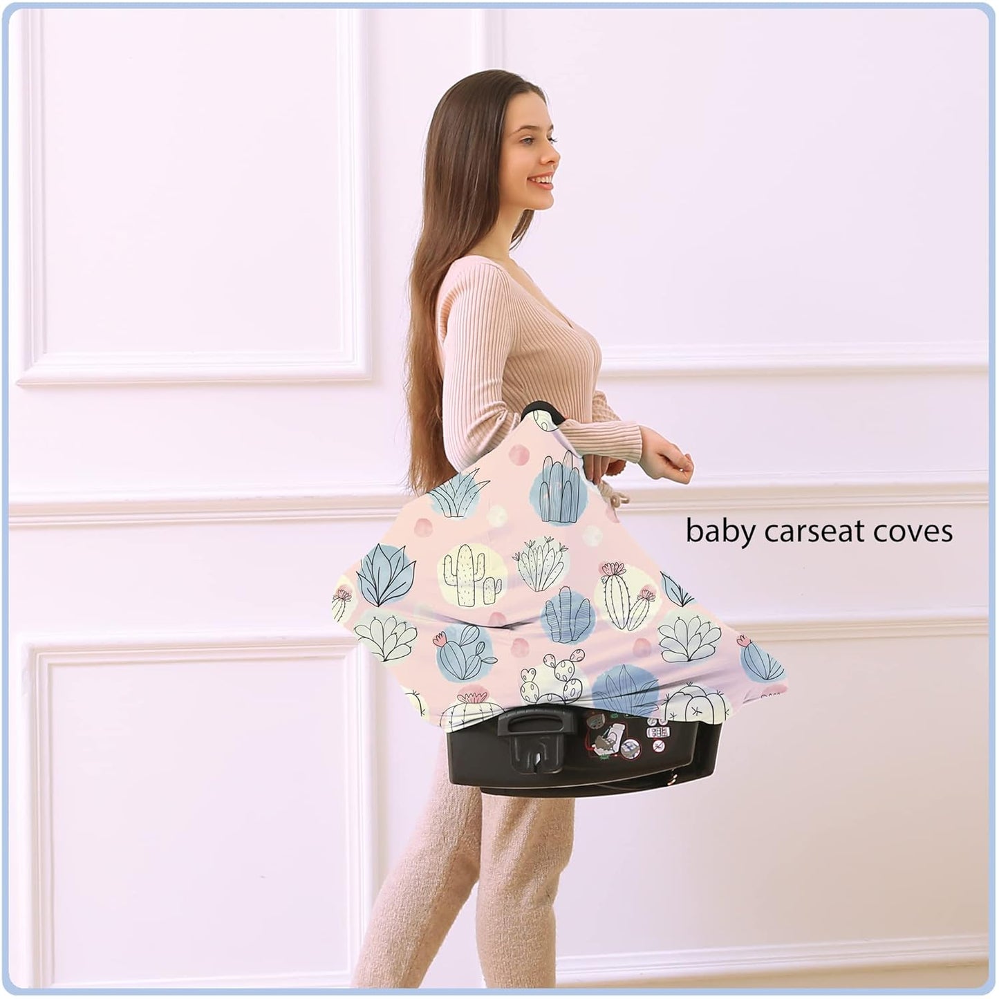 Car Seat Covers for Babies - Multi- use Nursing Carseat Canopy, Breastfeeding Covers, Baby Shower Gifts for Boys and Girls (Cactus)