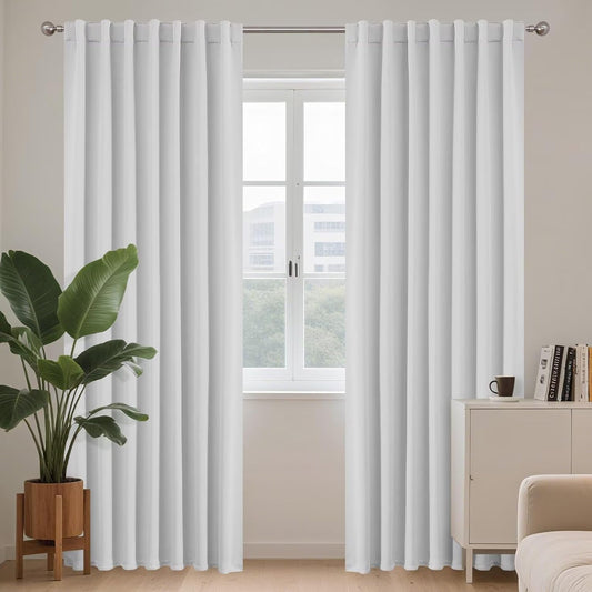 Joydeco White Blackout Curtains 96 Inches Long for Bedroom, Curtains 96 Inch Length 2 Panels Set, Room Darkening Curtains & Drapes for Living Room Window (W52 x L96 Inch, Greyish White)