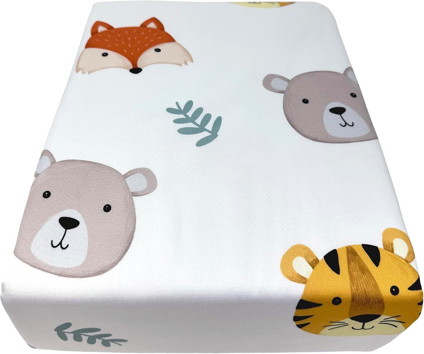 Organic All in One Crib Sheet and Mattress Protector - Waterproof Protectors - Reusable Washable – Fits Cribs – 52”x28”- with 9” Skirt Tiger Bear Fox