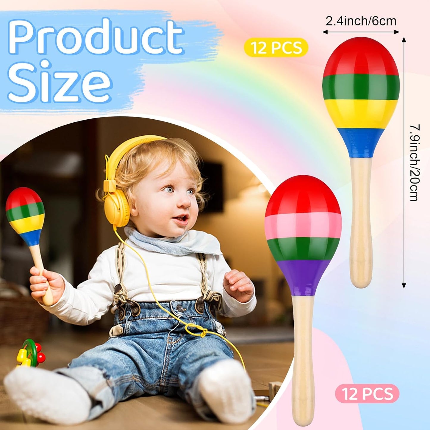 24 Pcs Maracas Hand Percussion Rattles 7.87 Inch Wooden Rumba Shaker Maracas for Adults Kids Maracas Musical Instrument Mexican Fiesta Wood Maracas(Mexican Color & Coloful)