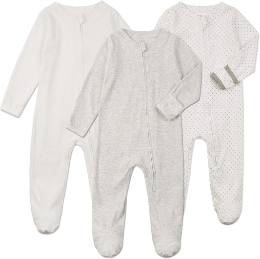 Aablexema Baby Footie Pajamas with Mittens - 3Pcs Infant Footed Sleeper Cotton Sleepwear Outfits