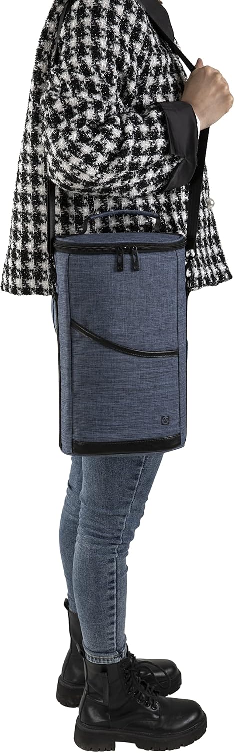 ALLCAMP 2 Bottle Wine Tote Carrier - Insulated Portable Padded Canvas Wine Bag for Travel, BYOB Restaurant, Wine Tasting, Party, Great Christmas Day Gift for Wine Lover，Blue