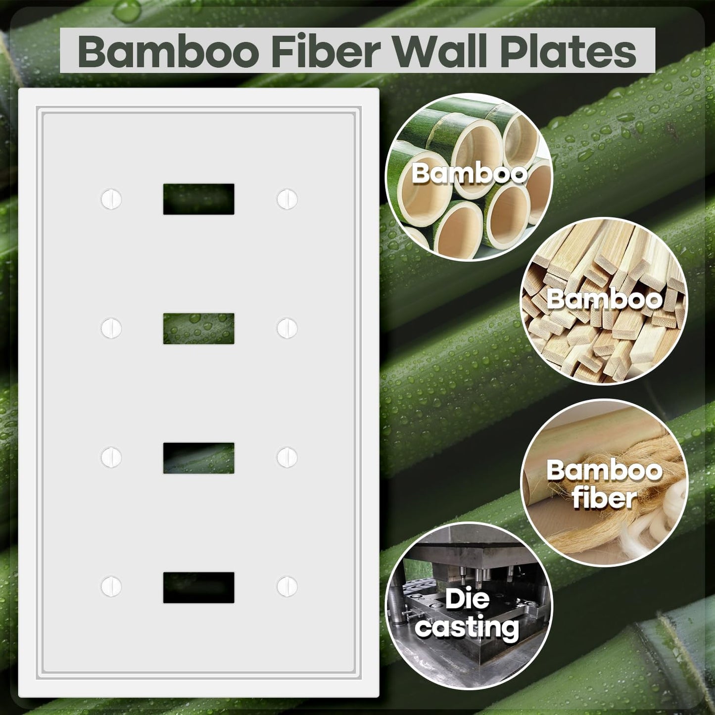 Quad Toggle Light Switch Cover Plate White Classic Decorative Light Switch Plates Cover 4-Gang Wall Plate Cover