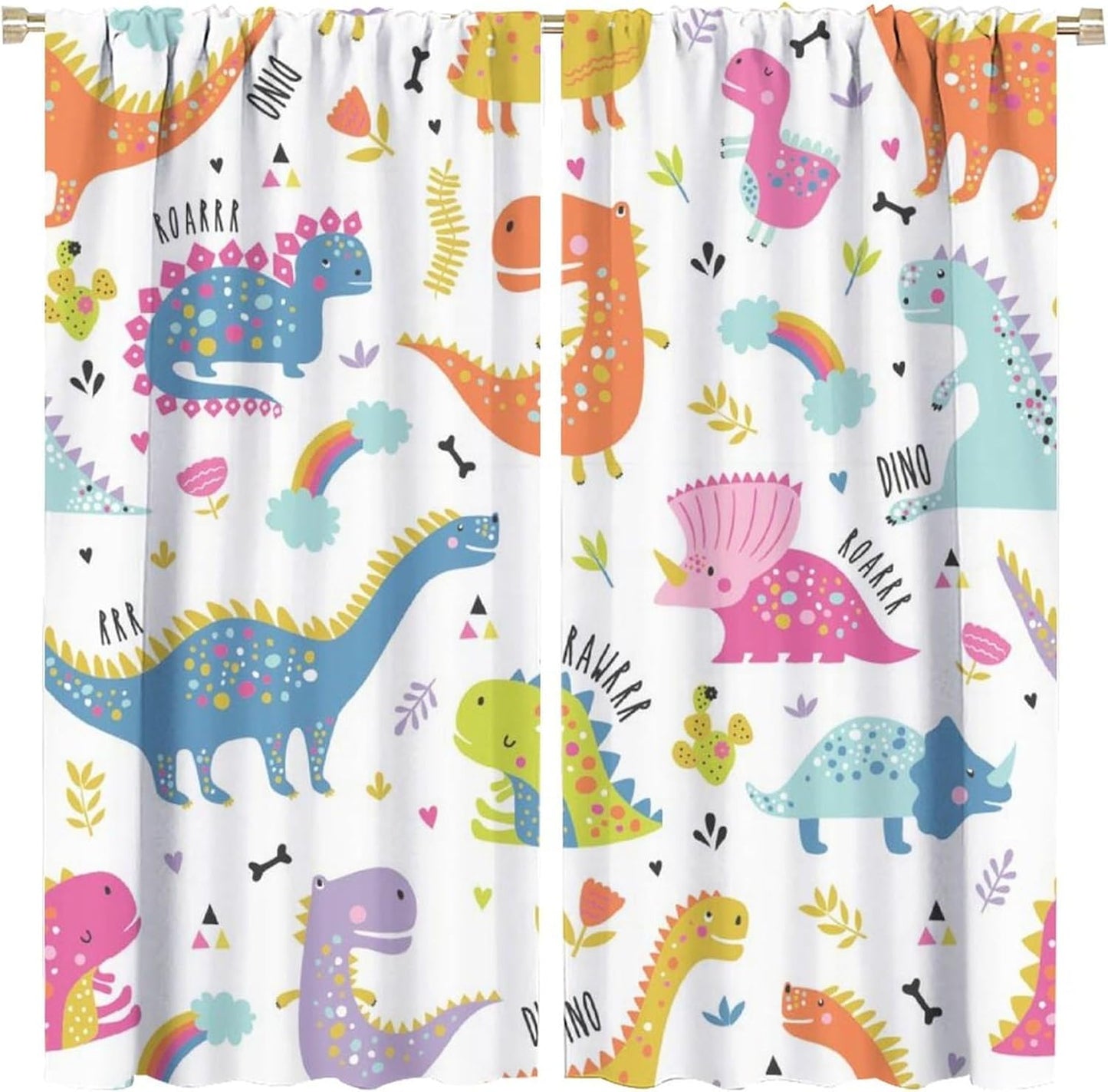Cartoon Dinosaur Curtains for Kids Boys Girls Home Decor Childish Cute Dino Animals Print Pattern Rod Pocket Blackout Window Drapes for Nursery Baby Bedroom Playroom W42xL84in 2 Panels