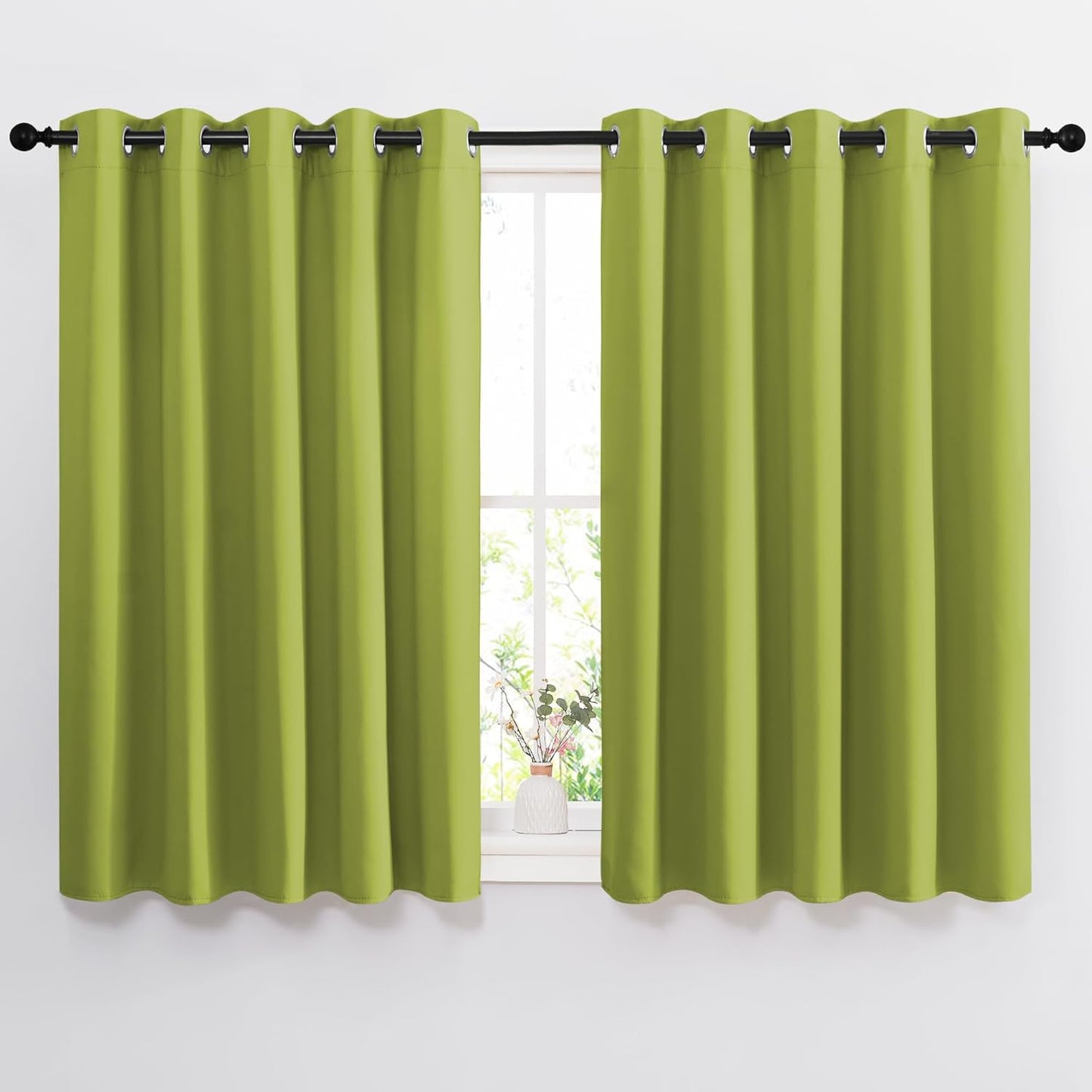 NICETOWN Room Darkening Curtains Panels for Window - Triple Weave Energy Saving Thermal Insulated Solid Grommet Room Darkening Drapes for Kitchen (1 Pair, 66 inches by 54 Inch, Fresh Green)