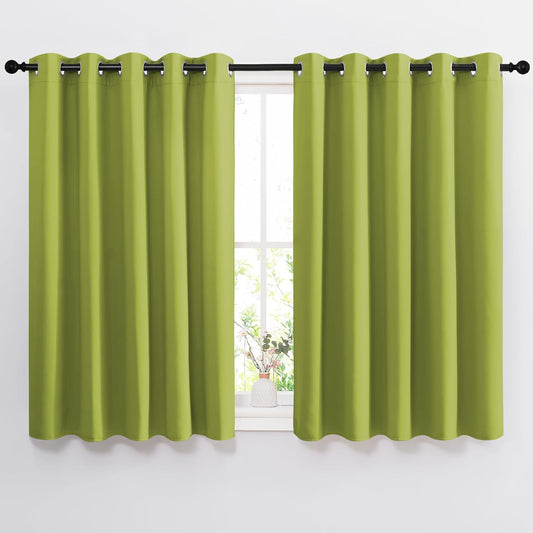 NICETOWN Room Darkening Curtains Panels for Window - Triple Weave Energy Saving Thermal Insulated Solid Grommet Room Darkening Drapes for Kitchen (1 Pair, 66 inches by 54 Inch, Fresh Green)