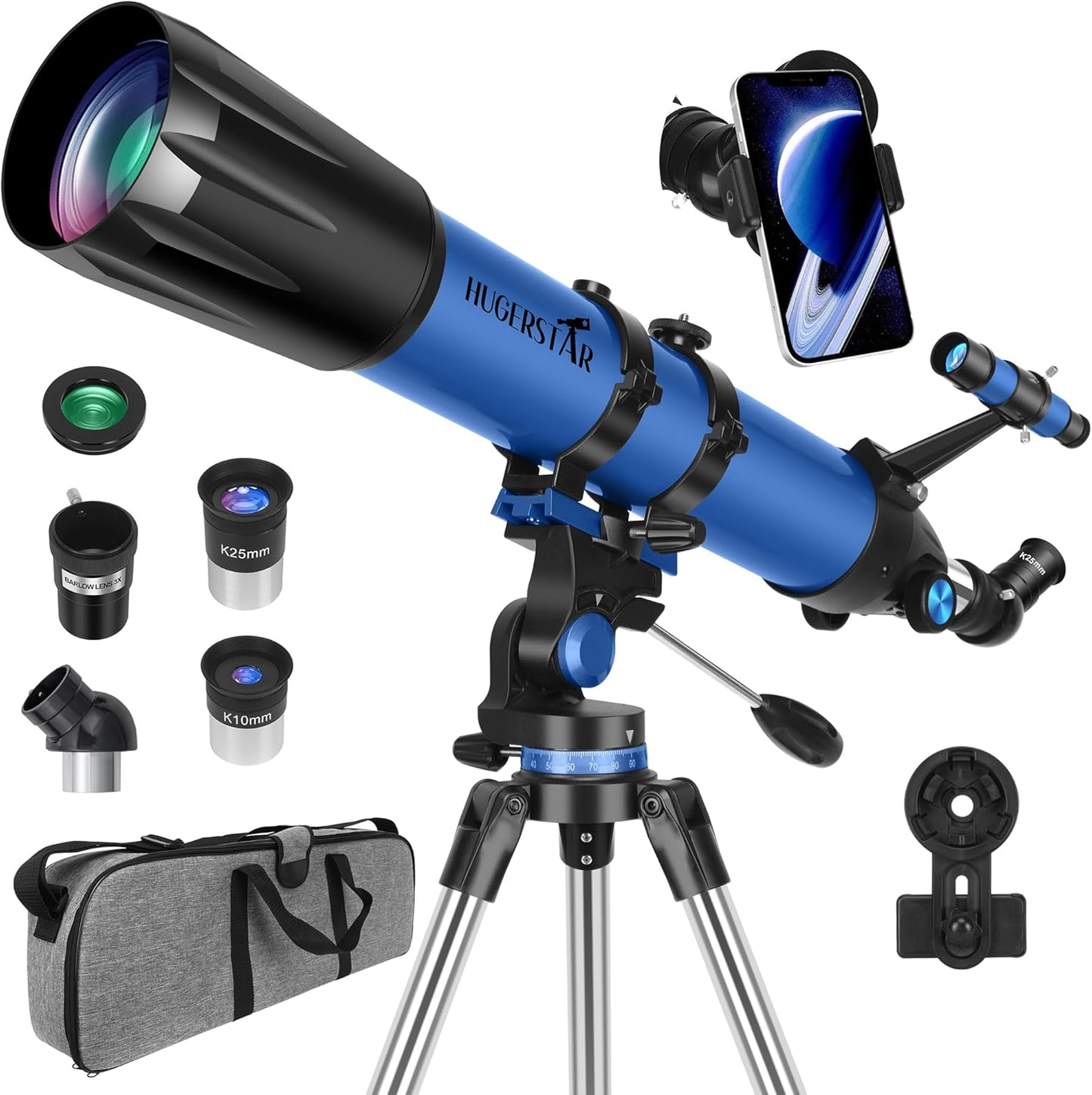 Telescope, Telescope for Adults High Powered, 90mm Aperture 800mm Professional Refractor Telescopes for Adults Astronomy Beginners with AZ Mount Stainless Tripod, Carry Bag and Moon Filter