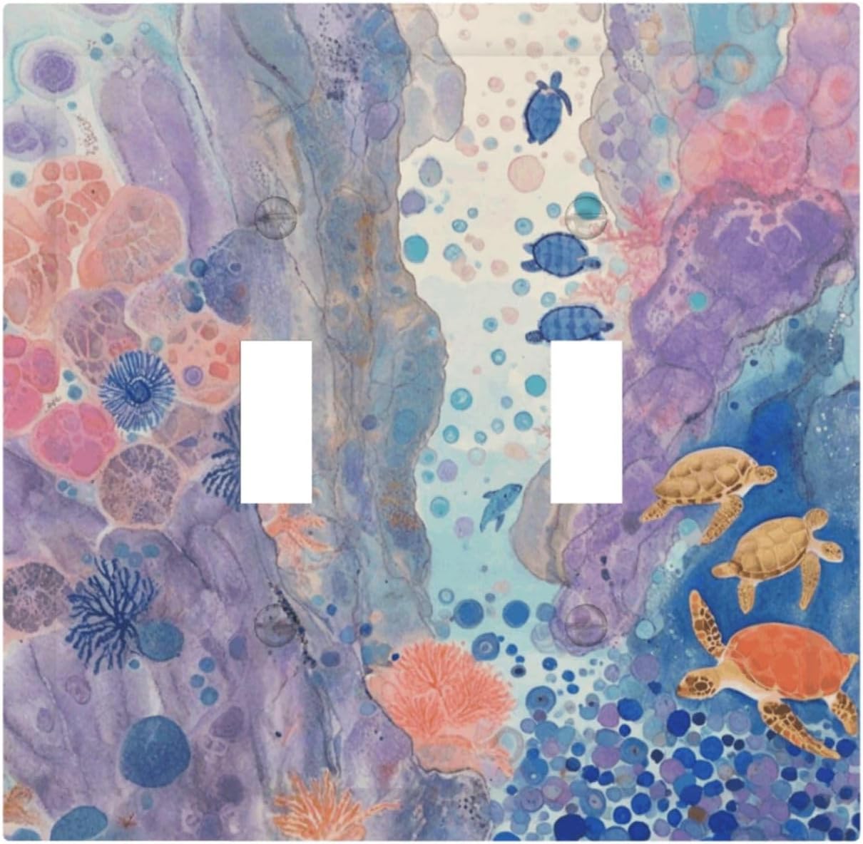 Turtle Coral Fish Watercolor Colorful Underwater World Decorative Switch Plates 2 Gang Double Toggle Outlet Light Switch Cover Wall Plate Electrical Faceplate for Kids Room Home Decor