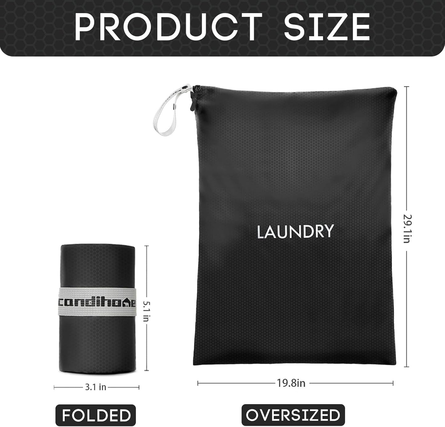 Travel Laundry Bag, Washable Dirty Clothes Travel Bag Waterproof Wet Dry Bags Reusable Camp Clothes Organizer for Sports Home College Dorm Laundromat (1 Pcs X-Large) Black