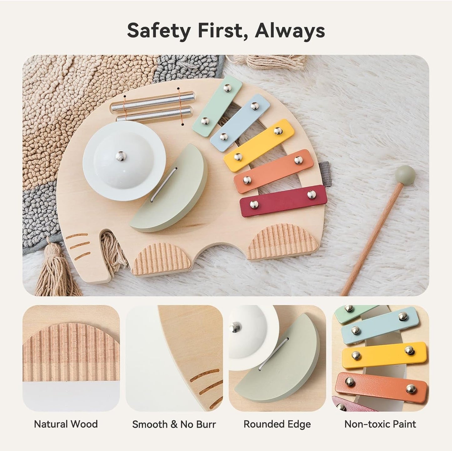 IEATFO 5-in-1 Musical Elephant Toy Set for Kids - Percussion Instruments with Xylophone, Cymbal, Guiro, Castanet & Chime | Portable Early Learning Toy, Toddler Educational Gift