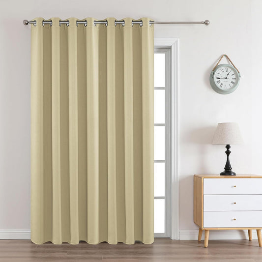 Joydeco Beige Custom Solid Single Blackout Curtain for Bedroom and Living Room, Grommet Thermal Insulated Room Darkening Curtain 1 Panel (Custom Size,Beige)