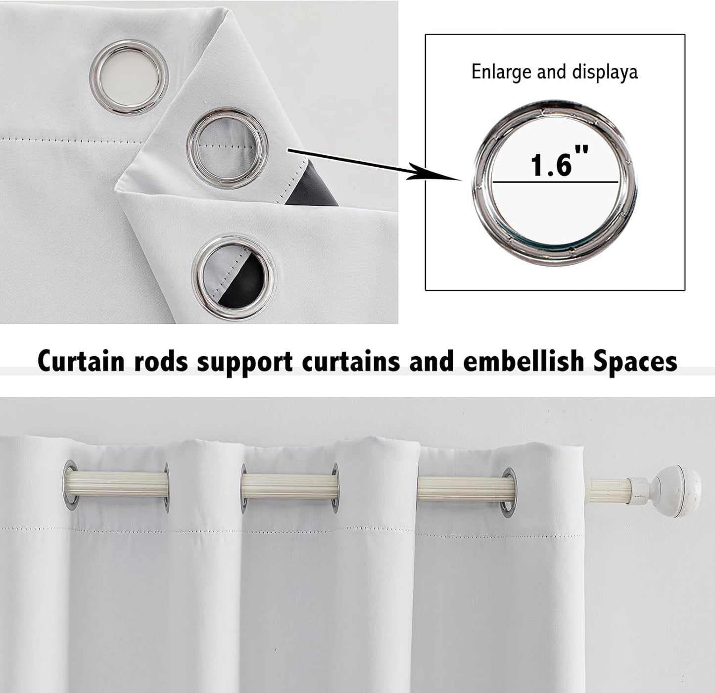 Anytime 100% Blackout Curtain Set, Thermal Insulated & Energy Efficiency Window Draperies for Guest Room, Full Shading Panels for Shift Worker and Light Sleepers（Greyish White, 2 Panels, 52W x 84L）