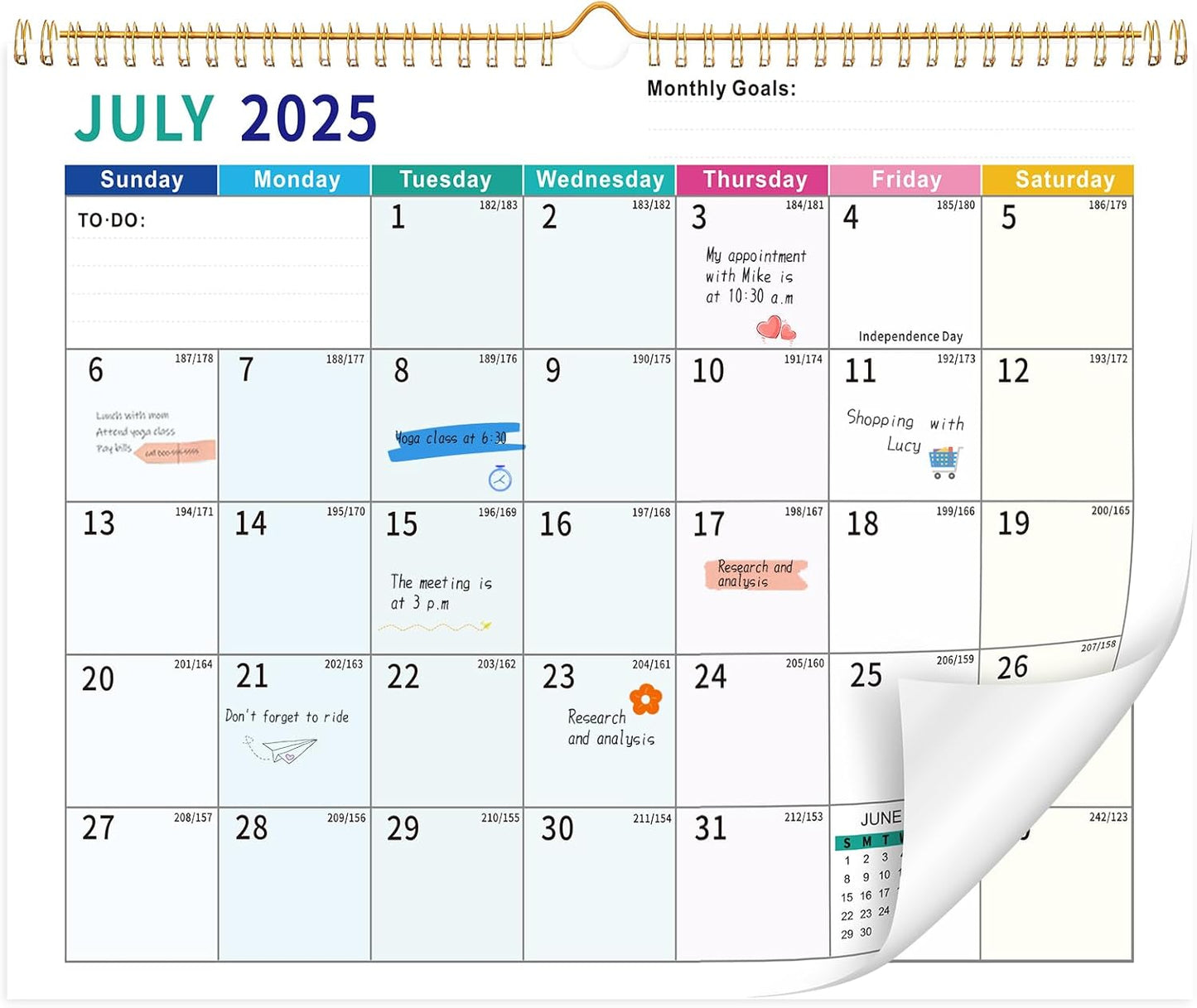 Wall Calendar 2025-2026, 18 Month Large Desk Calendar from July 2025 to December 2026 14.5" x 11.8" Monthly Calendar with Twin-Wire Binding for Home Office Planning Organisers, Colorful Blocks
