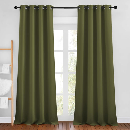 NICETOWN Olive Curtains 96 inches Long, Grommet Thermal Insulated Room Darkening Curtains Privacy Window Treatments for Boys Room/Living Room, W46 x L96, 2 Panels