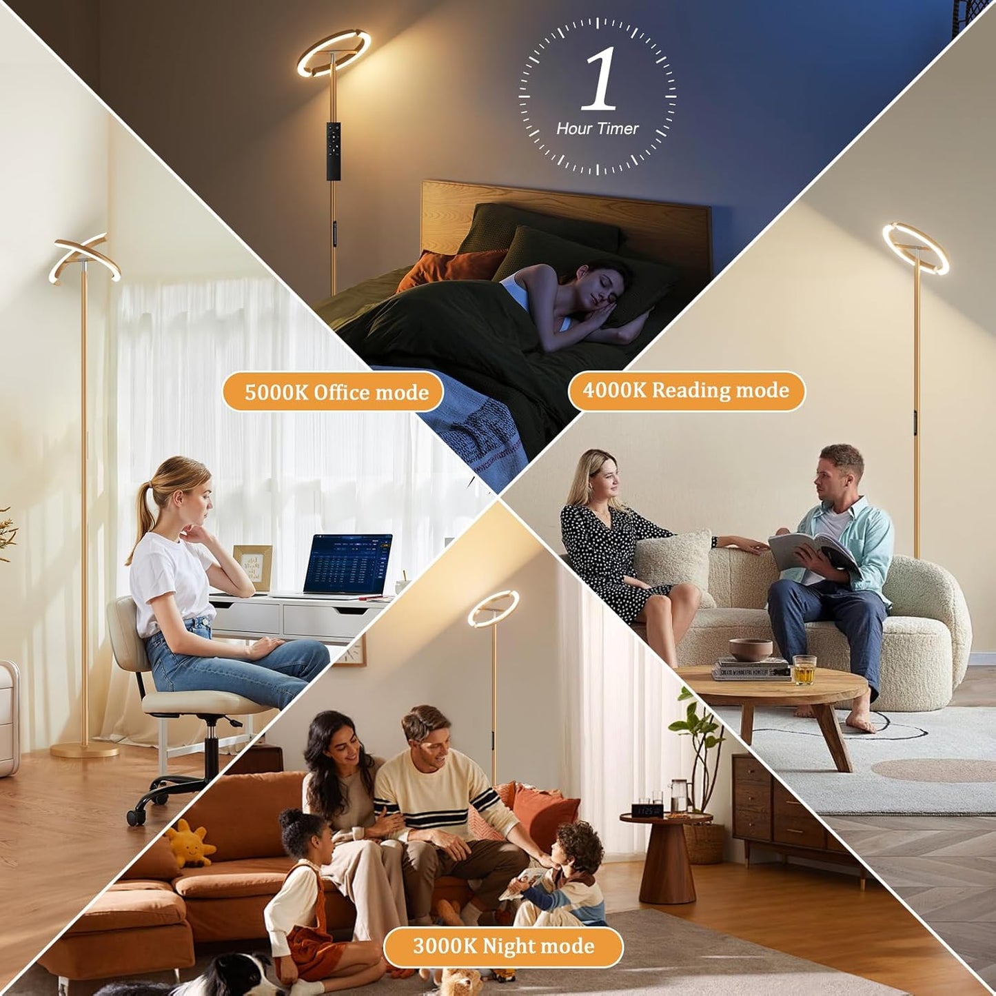 Floor Lamps for Living Room, 40W/2400LM LED Gold Floor Lamp with Touch & Remote Control, 70" Tall Standing Lamp Stepless Dimmable, Modern Torchiere Corner Lamp for Bedroom, Office- Gold