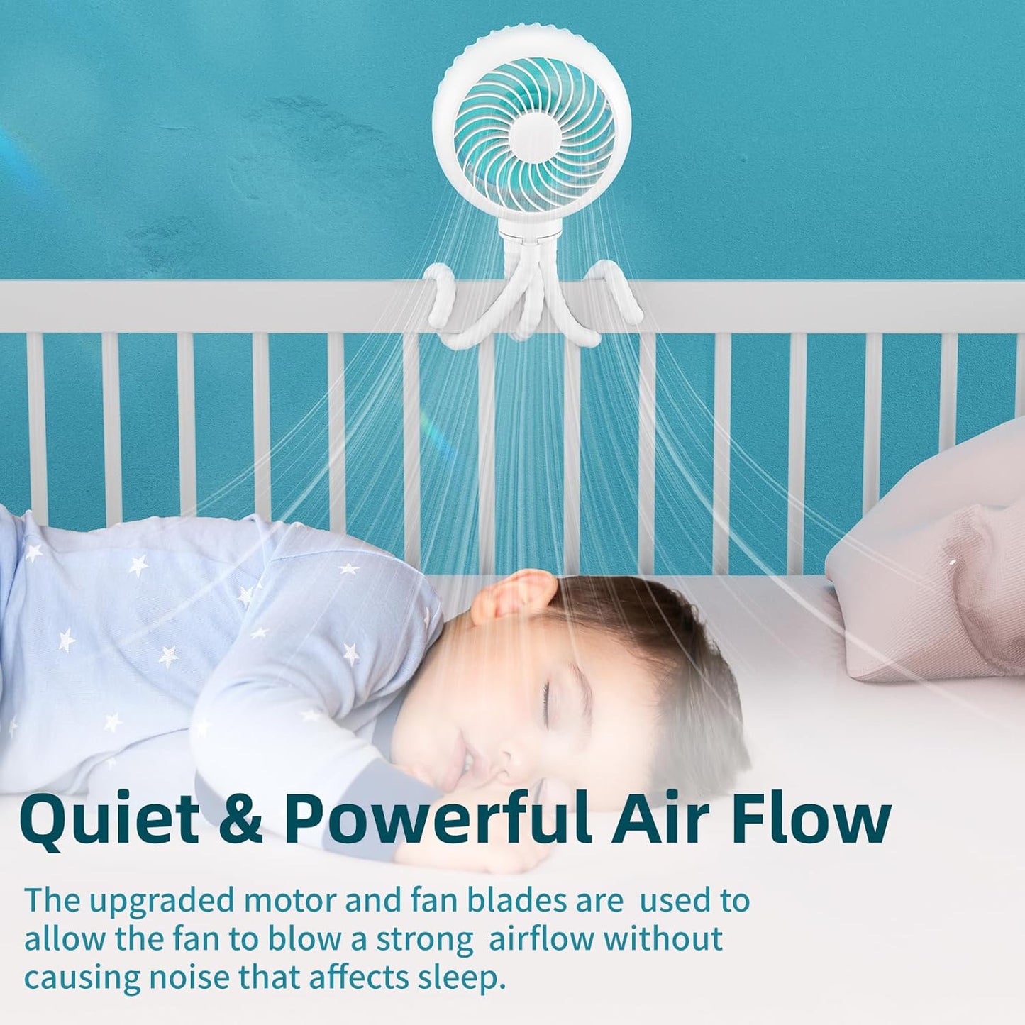 HandFan 4000mAh Battery Operated Stroller Fan Flexible Tripod Clip on Fan with 4 Speeds and Rotatable Max 31Hrs Handheld Personal Fans for Crib Car Seat Bike Treadmill (White)