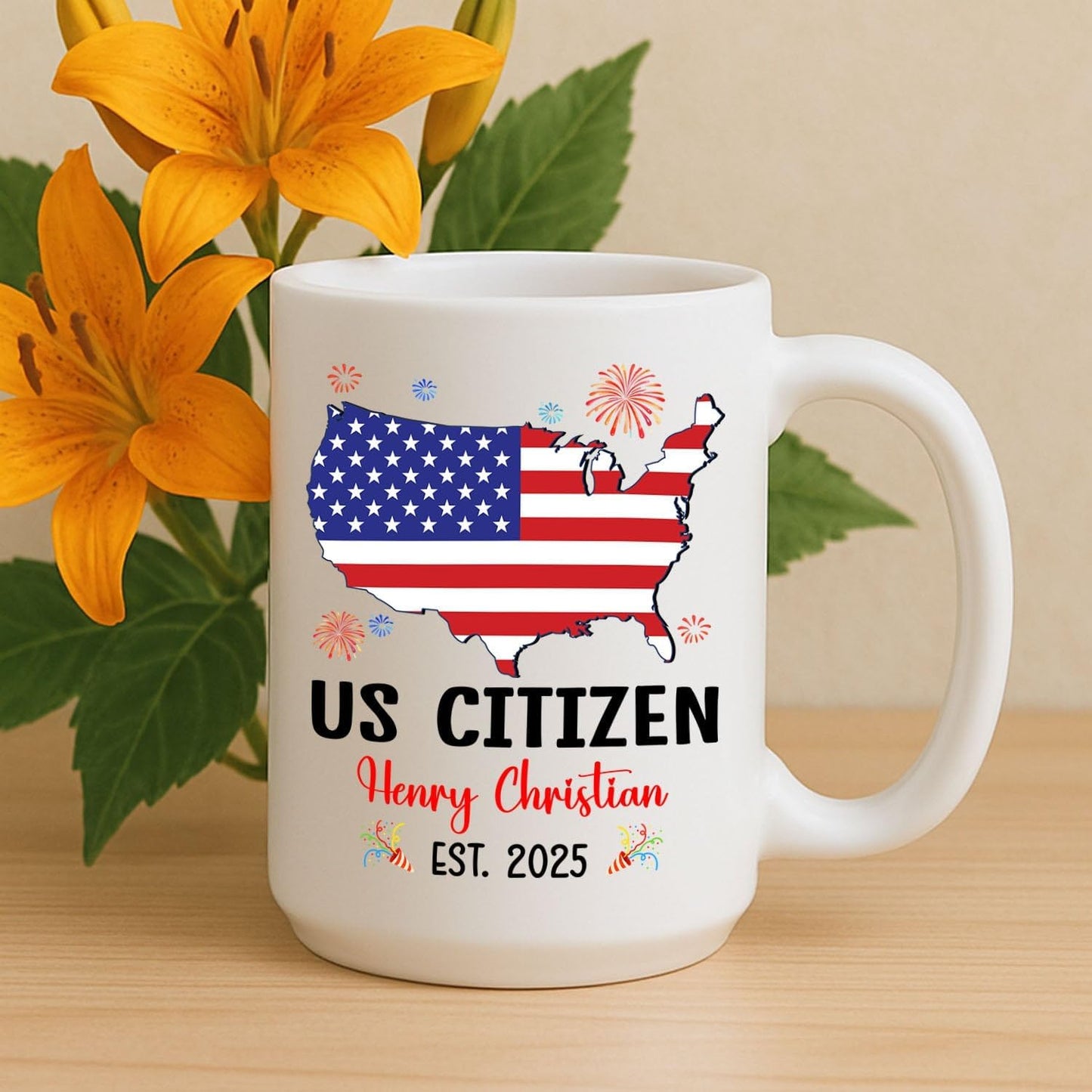 Customized US Citizen Coffee Mug Gift For Citizenship Celebration, Unique US Citizenship White Coffee Cup 11 15Oz, Personalized Year Name New American Citizen Mug Gifts For Grandpa Grandma Uncle Aunt