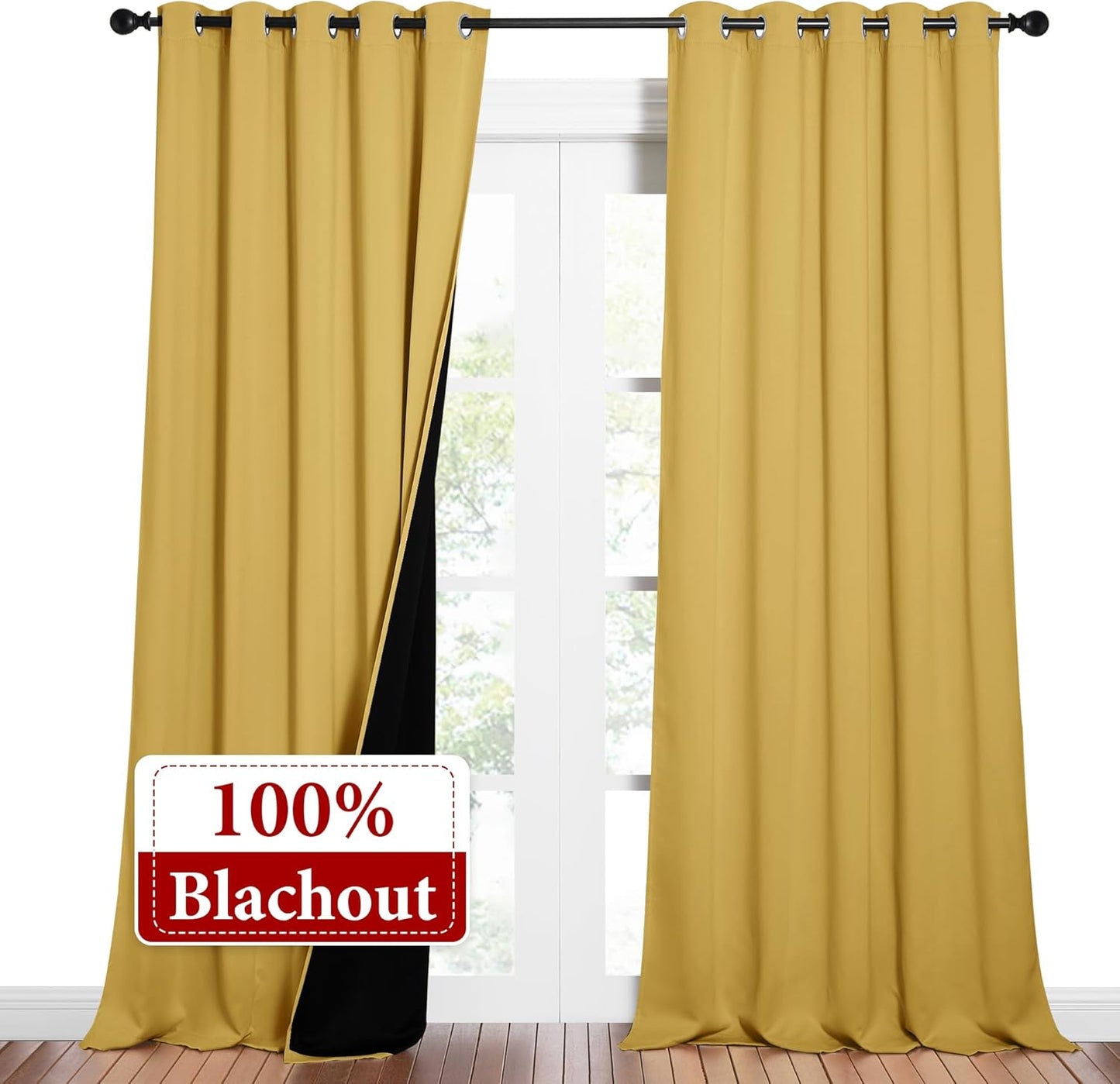NICETOWN Total Shade Curtains and Draperies, Heavy-Duty Full Light Shading Drapes with Black Liner Backing for Villa/Hall/Dorm Window（Moroccan Blue, Package of 2 Panels, 62" Wide x 95" Long