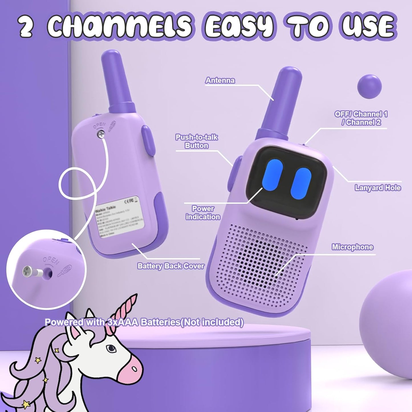 Outdoor Toys for Kids Ages 4-8, Kids Walkie Talkies 2 Pack 1000FT Long Distance with 2 Channels, Handheld Walky Talky for Children Interactive Toys Birthday Gifts for Girls Boys 5-7 Year Old