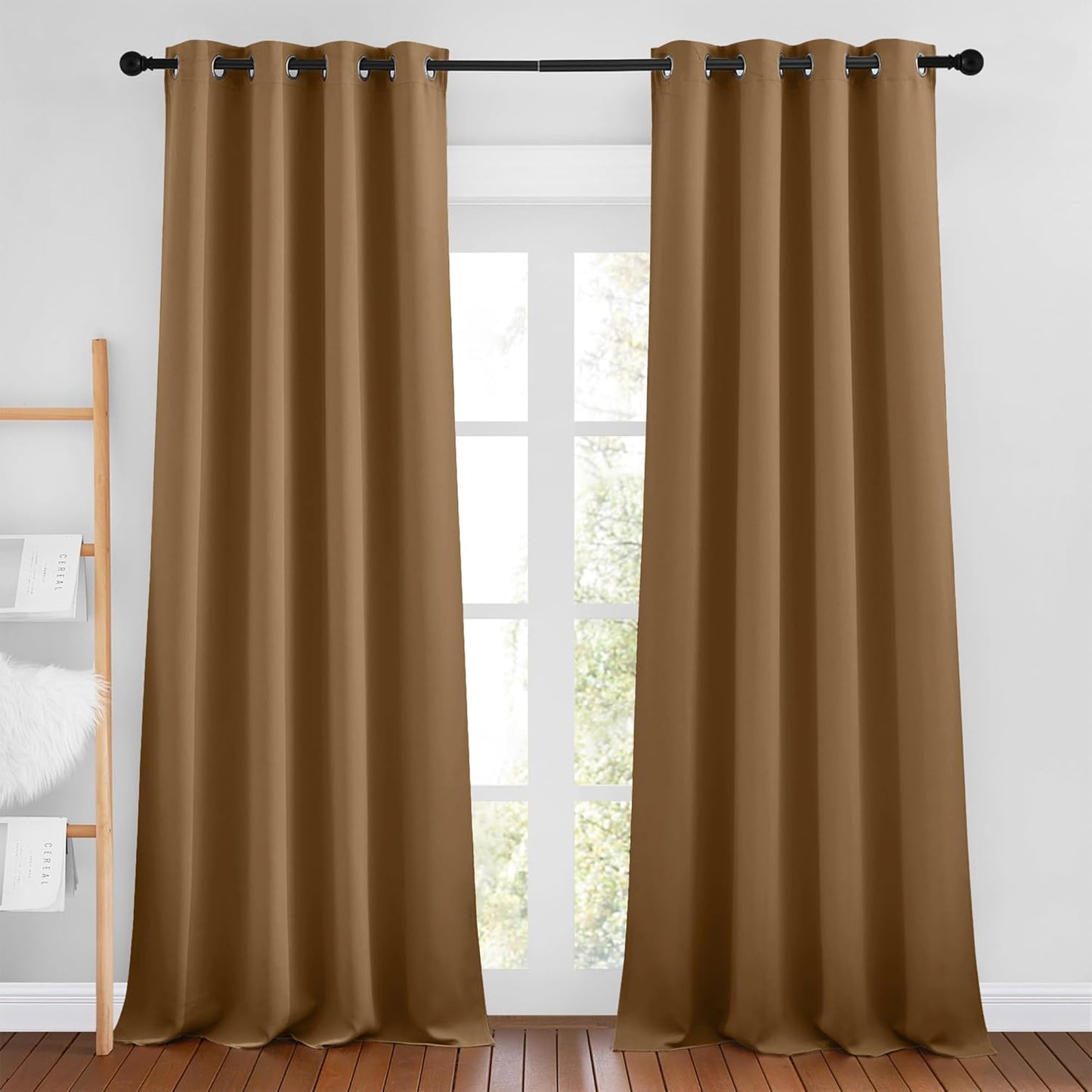 NICETOWN Insulated Curtains Blackout Draperies - Triple Weave Microfiber Home Thermal Insulated Solid Ring Top Blackout Curtains/Panels for Bedroom(Gold Brown, Set of 2, 46 x 90 Inch)