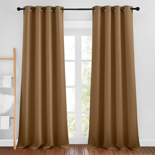 NICETOWN Insulated Curtains Blackout Draperies - Triple Weave Microfiber Home Thermal Insulated Solid Ring Top Blackout Curtains/Panels for Bedroom(Gold Brown, Set of 2, 46 x 90 Inch)
