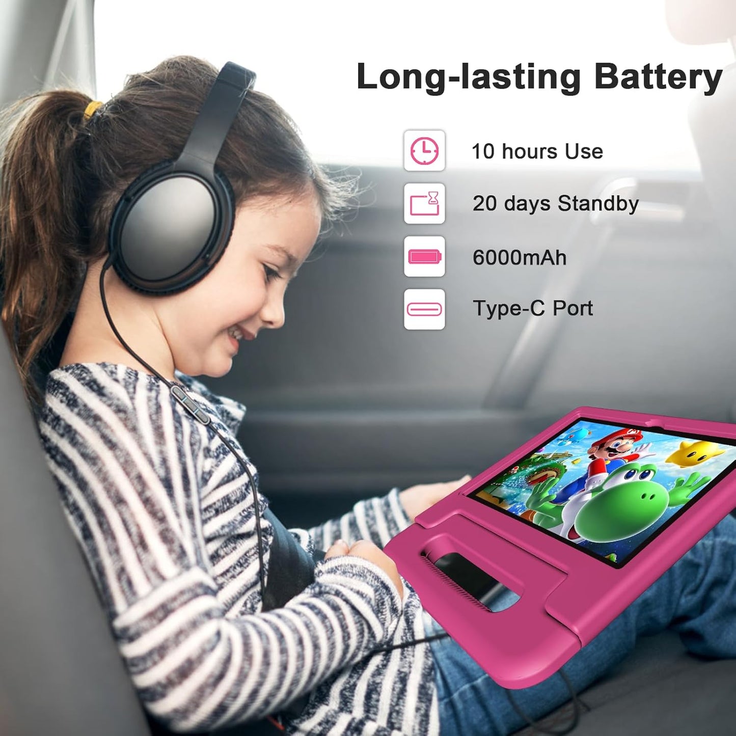 Tablet for Kids, 10 Inch Kids Tablet Android, 64GB, Octa-Core, WiFi 6, Big Battery, Google Kids Space, Parental Control 1280 * 800 HD Display Pink