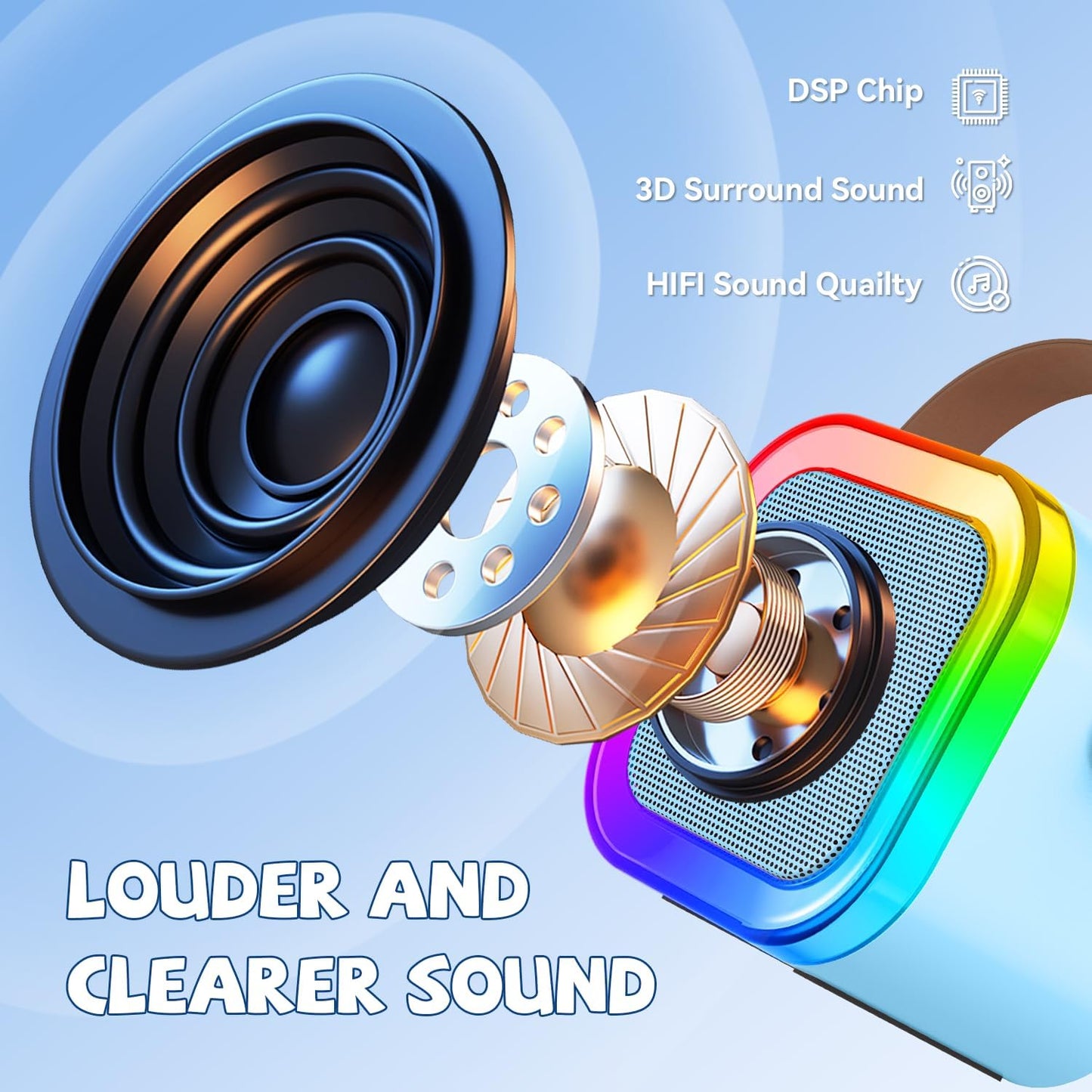 【2025 Newest】 Mini Karaoke Machine for Kids Girls & Boys - Portable Bluetooth Speaker with 2 Wireless Microphones - Kids Birthday Gifts for Ages 4-10 - Kids' Instrument Accessories - Blue