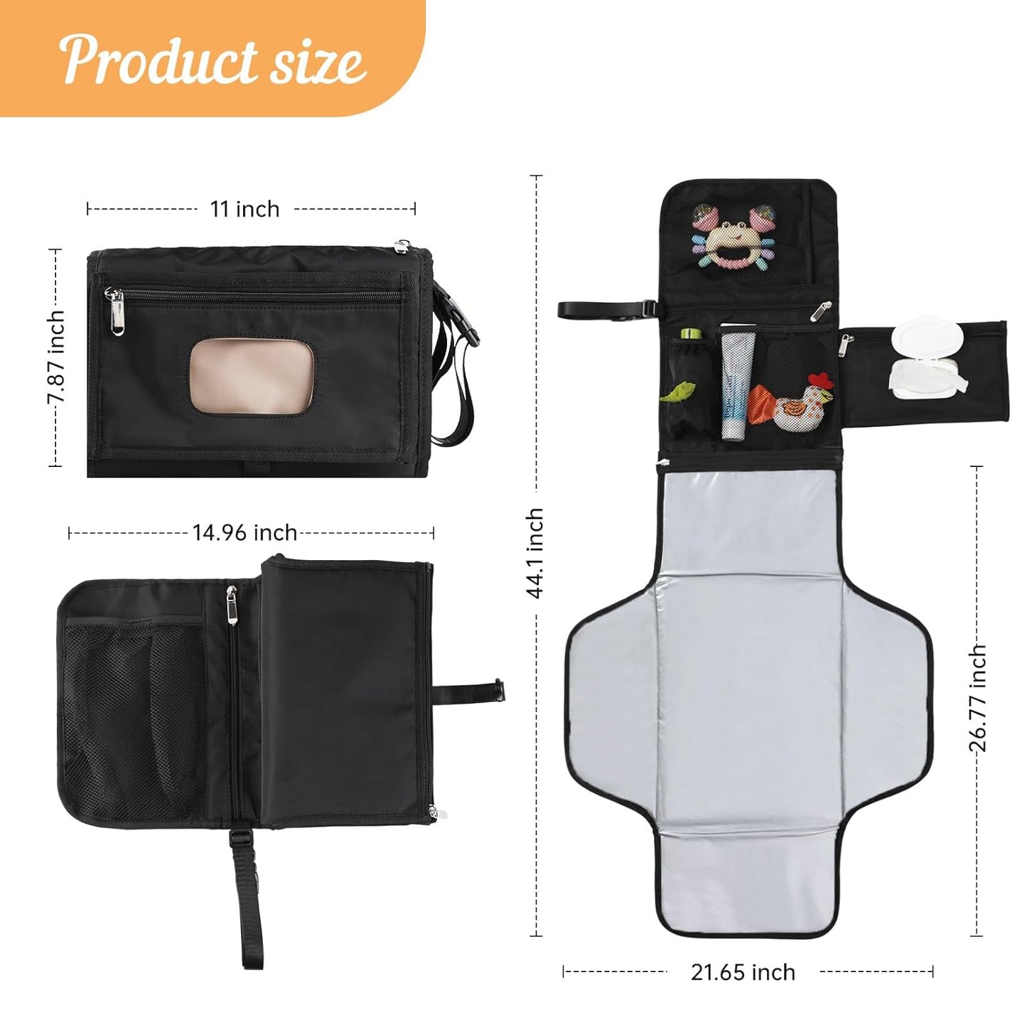 Portable Baby Diaper Changing Pad Smart Organized Diaper Changing Travel Bag with Wipe Dispenser and Waste Bag Dispenser. Infant Gift