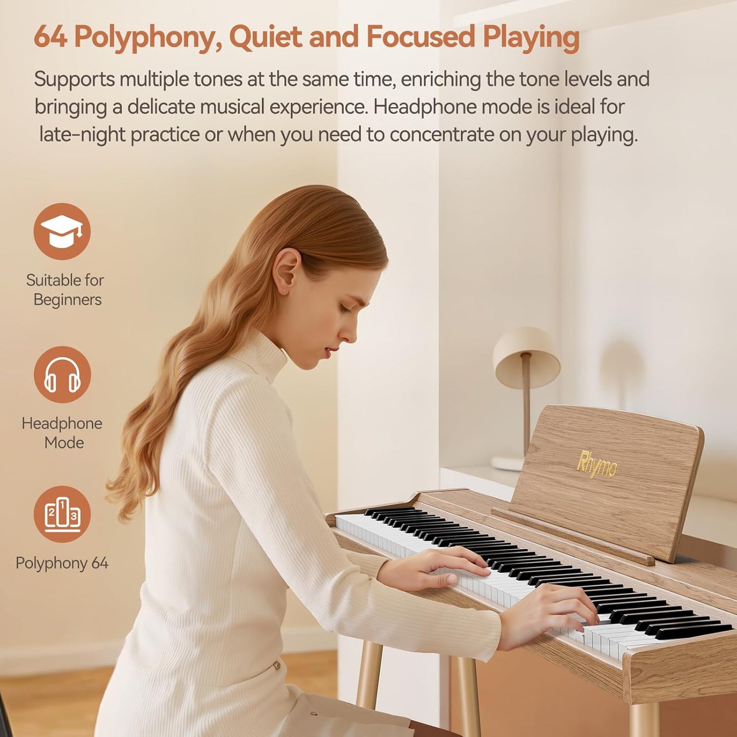 RHYMO 88-Key Weighted Digital Piano - Touch-Sensitive Full-Size Keyboard for Beginners, Includes Stand, Triple Pedal & USB-MIDI