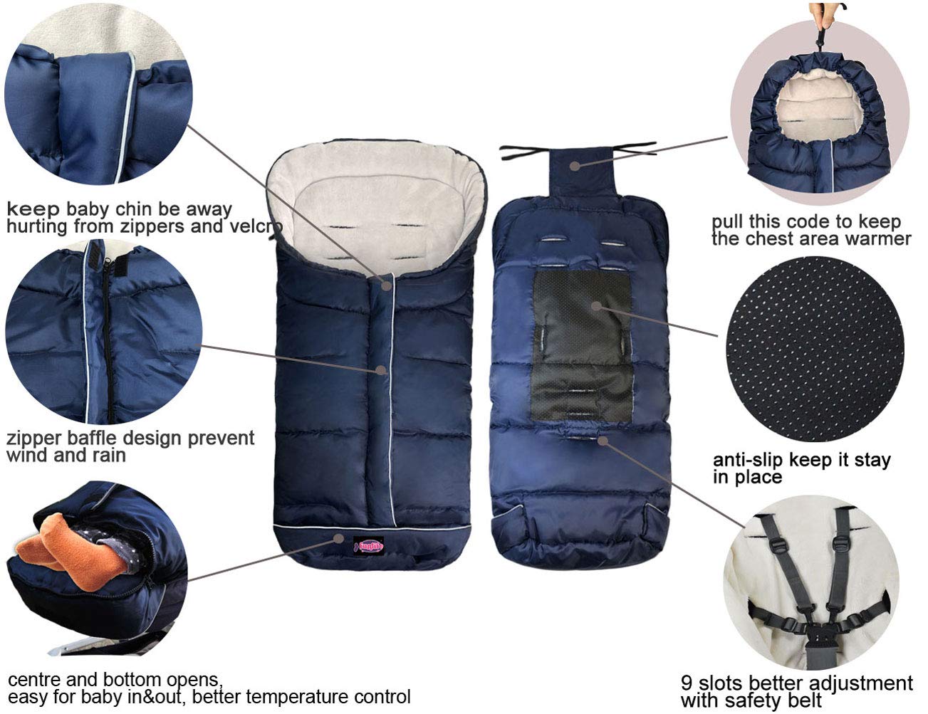 Anti-Kick Winter Waterproof Extendable Baby Bunting Bag Adaptable for Most Strollers Travel Gear Toddler Universal Stroller Footmuff 6-36Months Baby