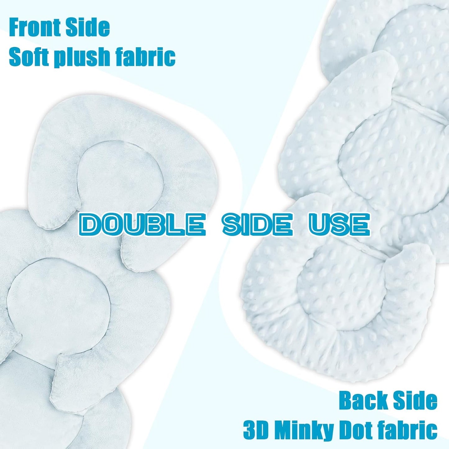 GFU Infant Car Seat Insert Head and Body Support, Reversible Newborn Insert for Carseat with Strap Pads, Soft Stroller Cushion Pillow Insert for Boys and Girls, Fits for Stroller, Swing, Lightblue