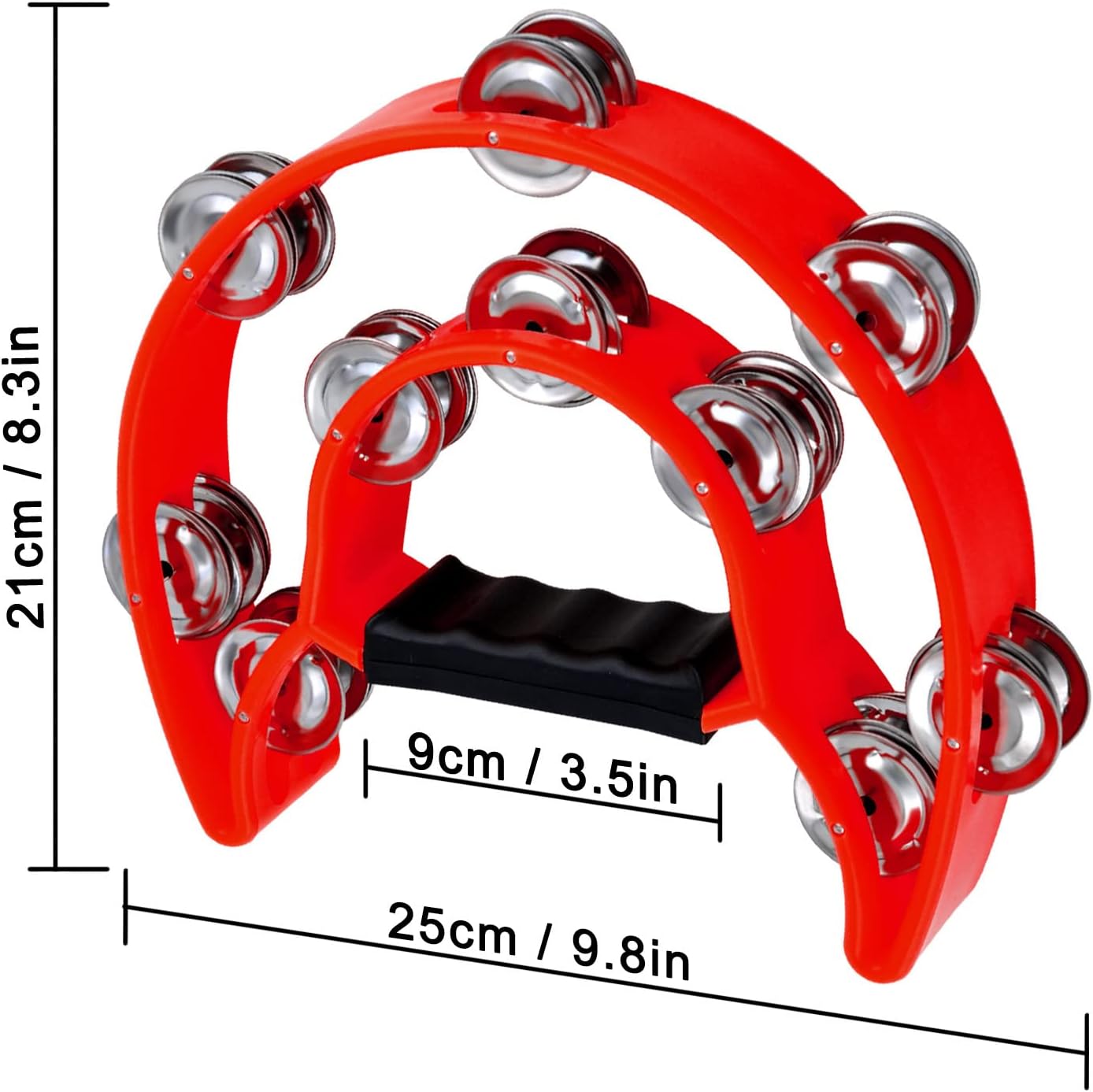 EastRock Double Row Tambourine,Metal Jingles Hand Held Percussion-Half Moon Tambourine for Kids, Adults, KTV, Party (Red)