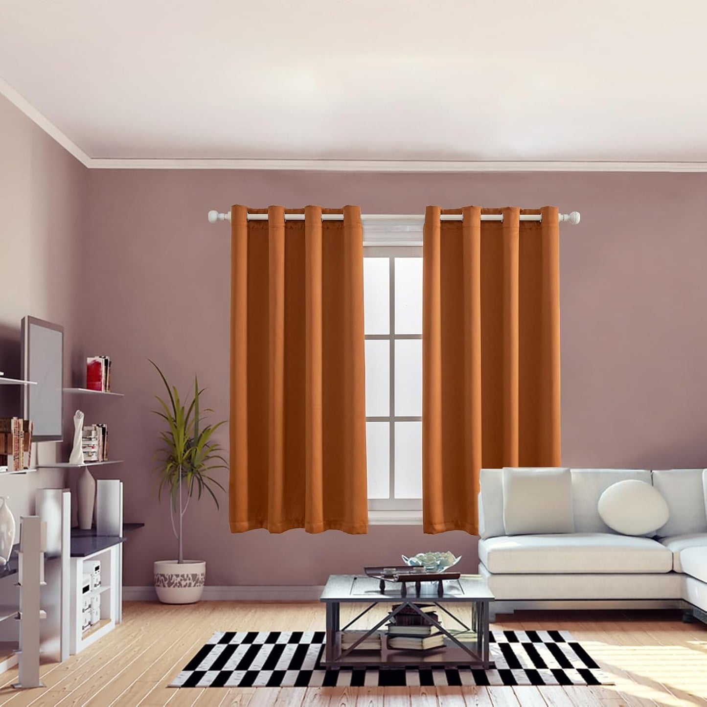 Anytime 100% Blackout Curtain Set, Thermal Insulated & Energy Efficiency Window Draperies for Guest Room, Full Shading Panels for Shift Worker and Light Sleepers（Orange, 2 Panels, 52W x 63L）
