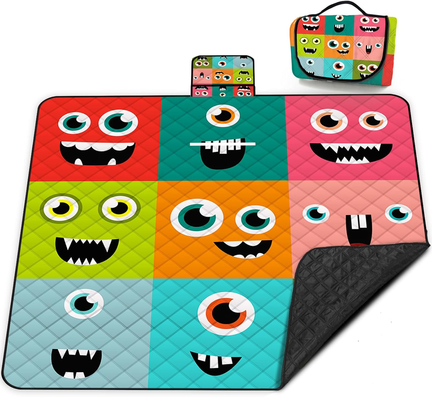 Extra Large Picnic Blanket Waterproof,80"x 80"Foldable Machine Washable Beach Blankets,Outdoor Blanket for 6-8 Adults,Picnic Mat Suitable for Indoor Crawling,Park Beach,Camping,Hiking,Travel (Face）