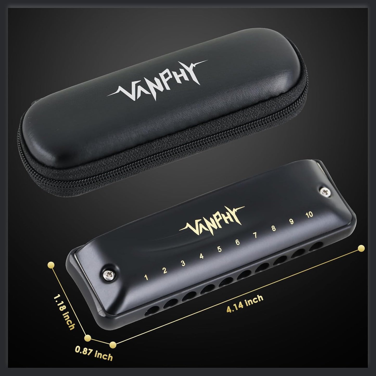Harmonica VANPHY C Harmonica 10 Holes 20 Tones Blues Diatonic Mouth Organ for Kids Beginners Students Adults & Professionals with Case（Black）