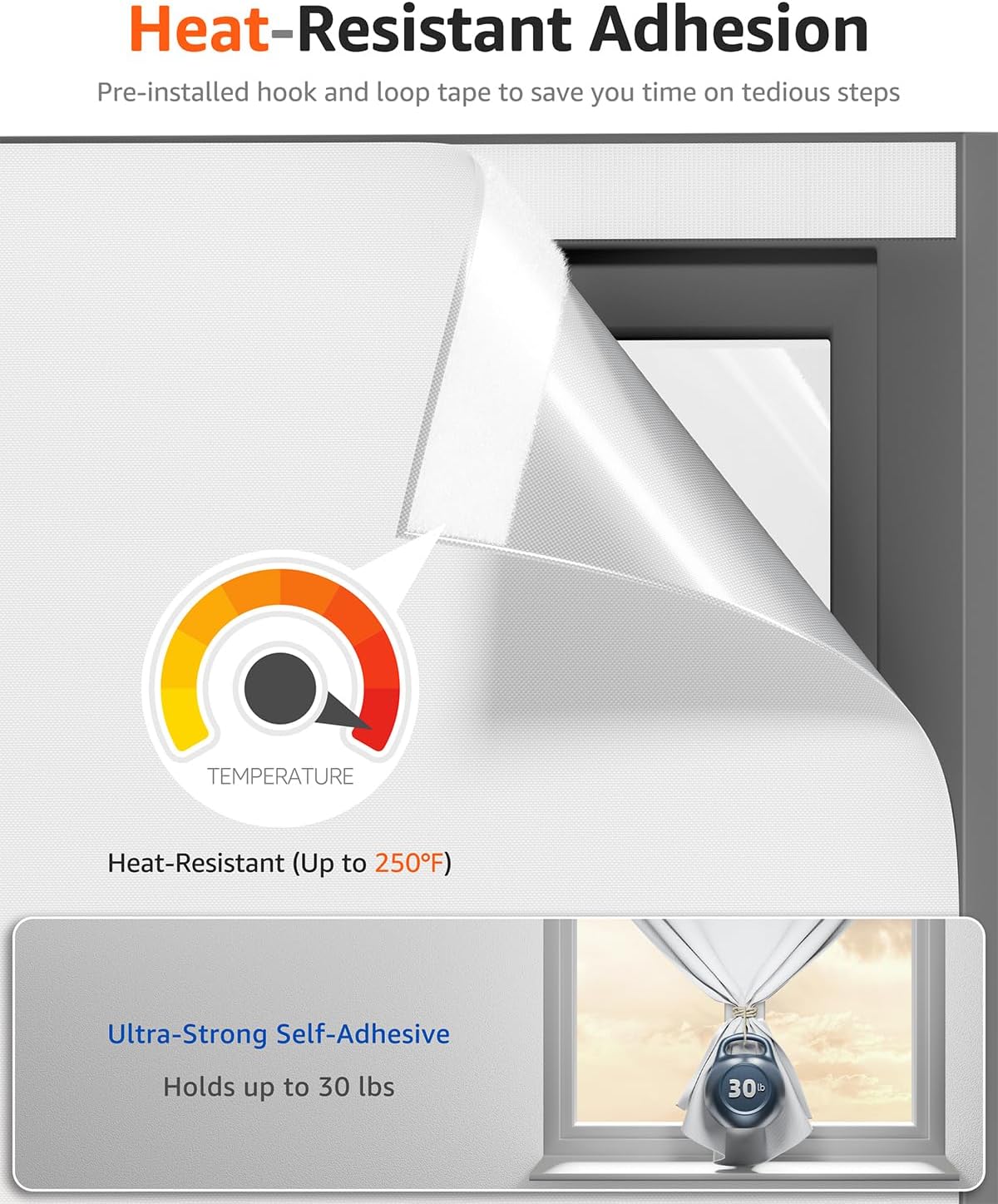 Sumobaby Blackout Curtains for Bedroom 36"x48" Portable No Drill Black Out Window Cover with Upgraded Hook&Loop Tapes,100% Blackout Shades,Thermal Insulated Blinds for Bedroom,Nursery(1 Panel,White)