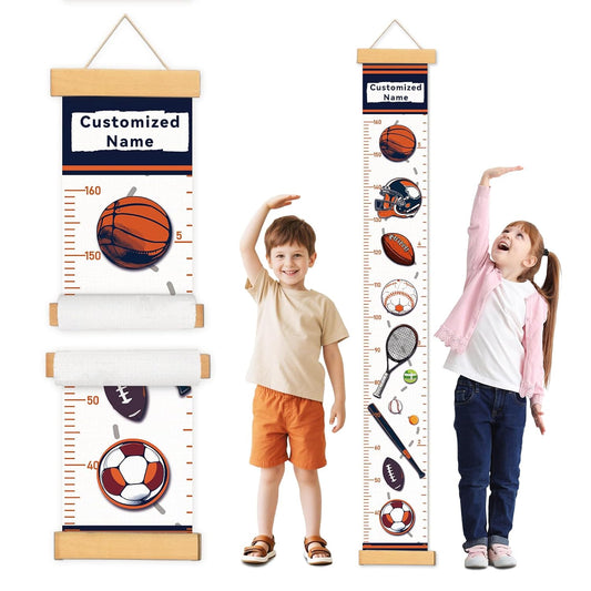 Personalized Name Growth Chart Wall Decor for Kids – Canvas Removable Height Chart Measuring Ruler 59" x 7.9" (Balls)