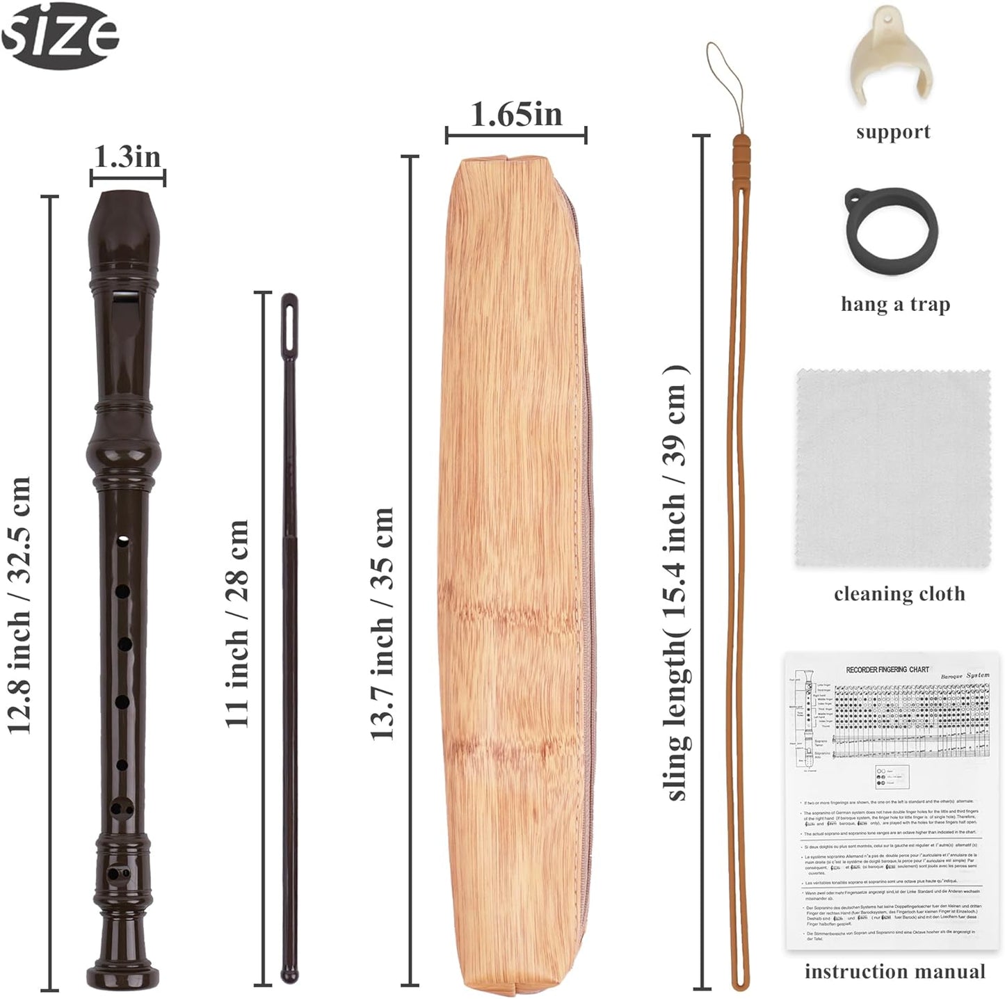 LIZIMANDU Recorder Instrument for Beginner Adults,8-Hole Soprano Descant Recorder Music Flute with Cleaning Rod & Case Bag For Home Entertainment(6-Wood Beige)