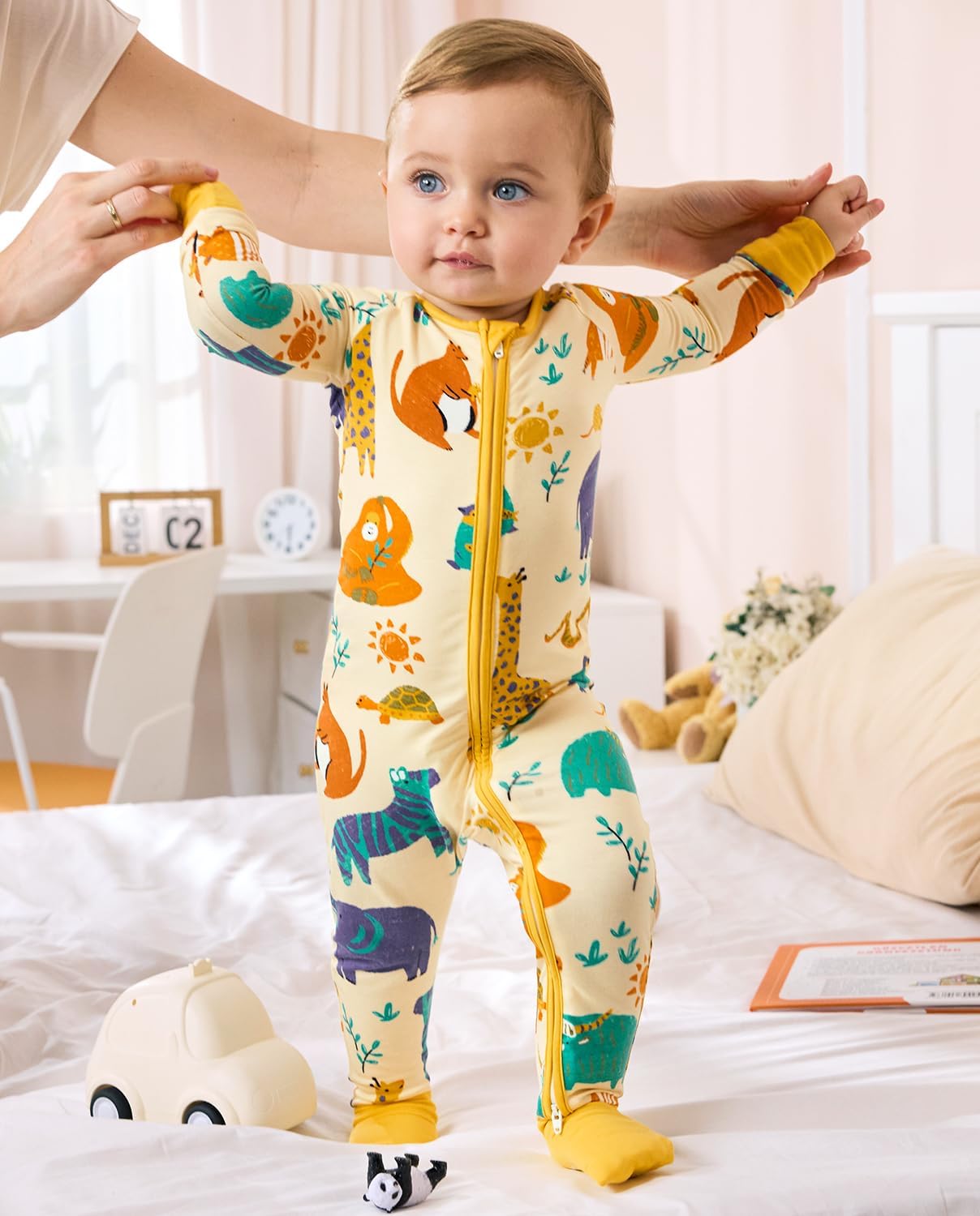 Bamboo Viscose Baby Convertible Footie Pajama, Zipper Pajamas for Baby Boys & Girls, Sleep & Play Footed Pjs