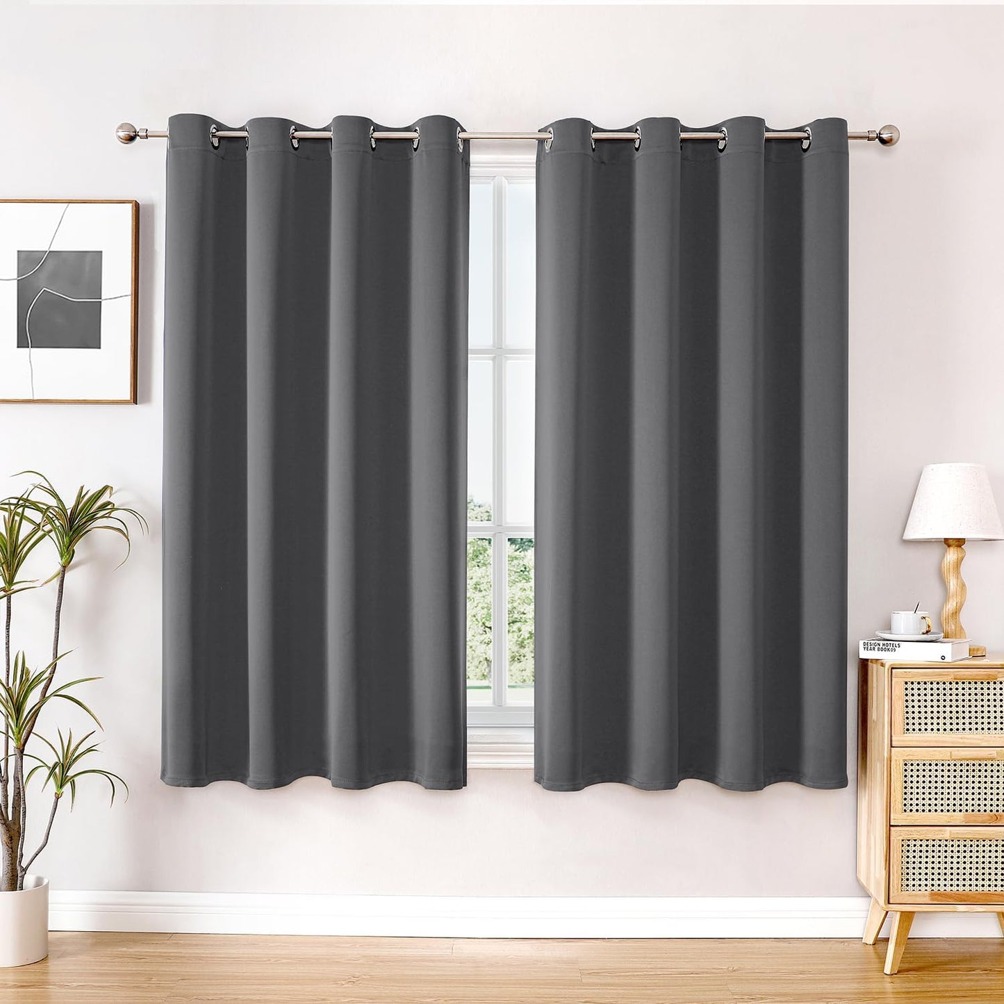 ChrisDowa Blackout Curtains 54 inches Long for Bedroom - 2 Panels Set Grommet Thermal Insulated Room Darkening Curtains for Living Room (Grey, 52 x 54 Inch)