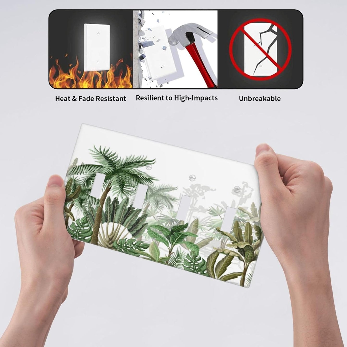 Palm Tree Banana Leaf Green Rainforest Natural Landscape Light Switch Covers Quad Toggle Electrical Faceplate 4 Gang Wall Plate Decorative Switch Plates for Bed Room Living Room Decor