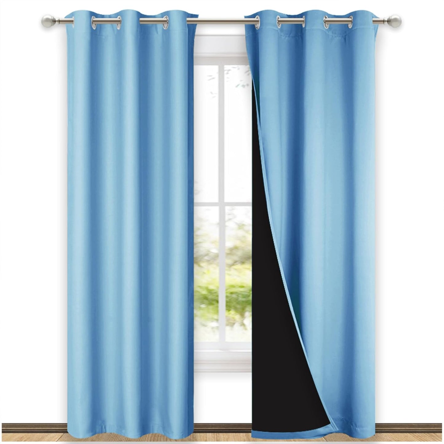 NICETOWN Full Shade Curtain Panels, Blue, 37" Wide x 84" Long, Pair of Thermal Insulated & Energy Efficiency Blackout Curtains for Living Room Windows, Lined Silky Performance Window Dressing