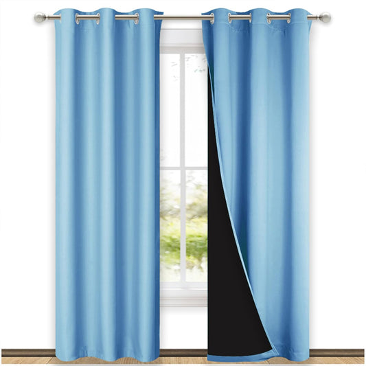 NICETOWN Full Shade Curtain Panels, Blue, 37" Wide x 84" Long, Pair of Thermal Insulated & Energy Efficiency Blackout Curtains for Living Room Windows, Lined Silky Performance Window Dressing