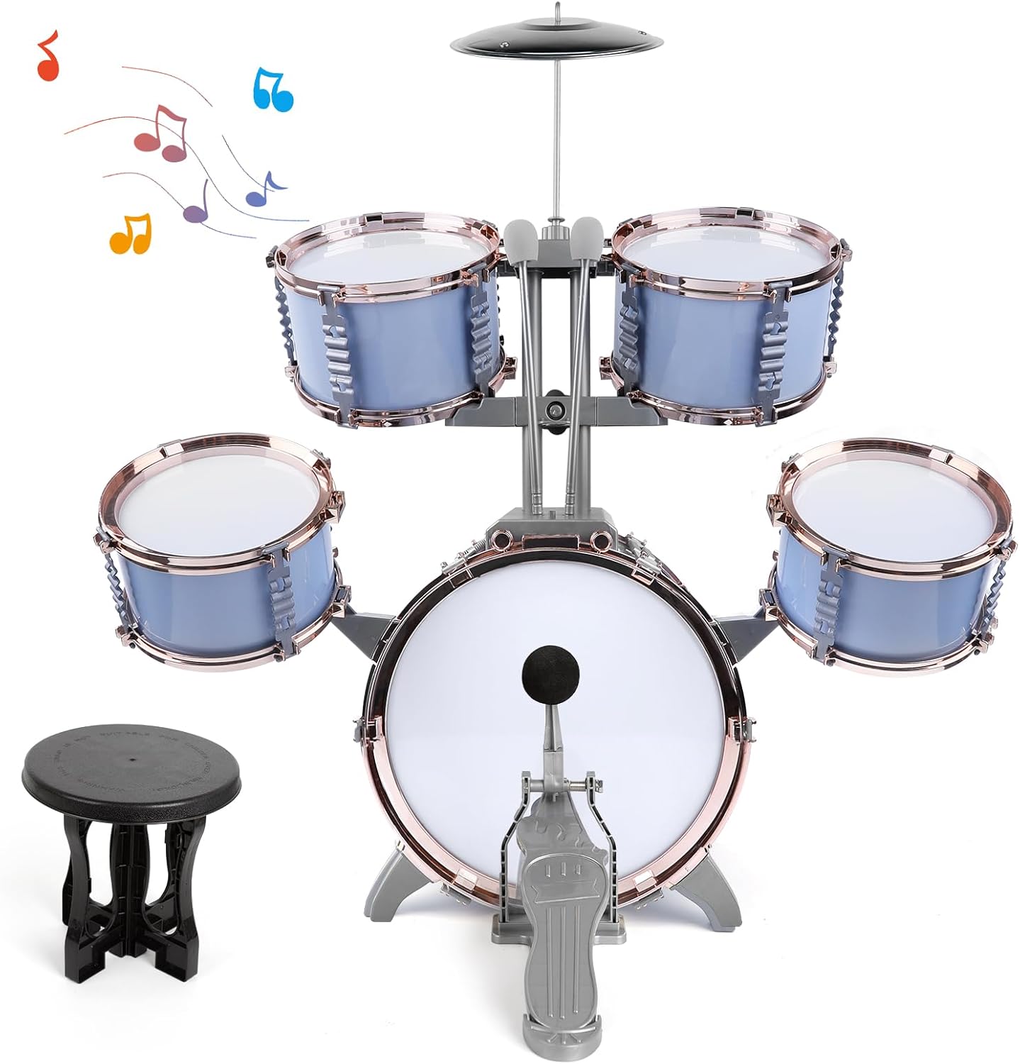 M SANMERSEN Kids Jazz Drum Set - 5 Drums with Stool - Rock Jazz Drum Kit - Musical Enlightenment Educational Toys Gift for Boys Girls