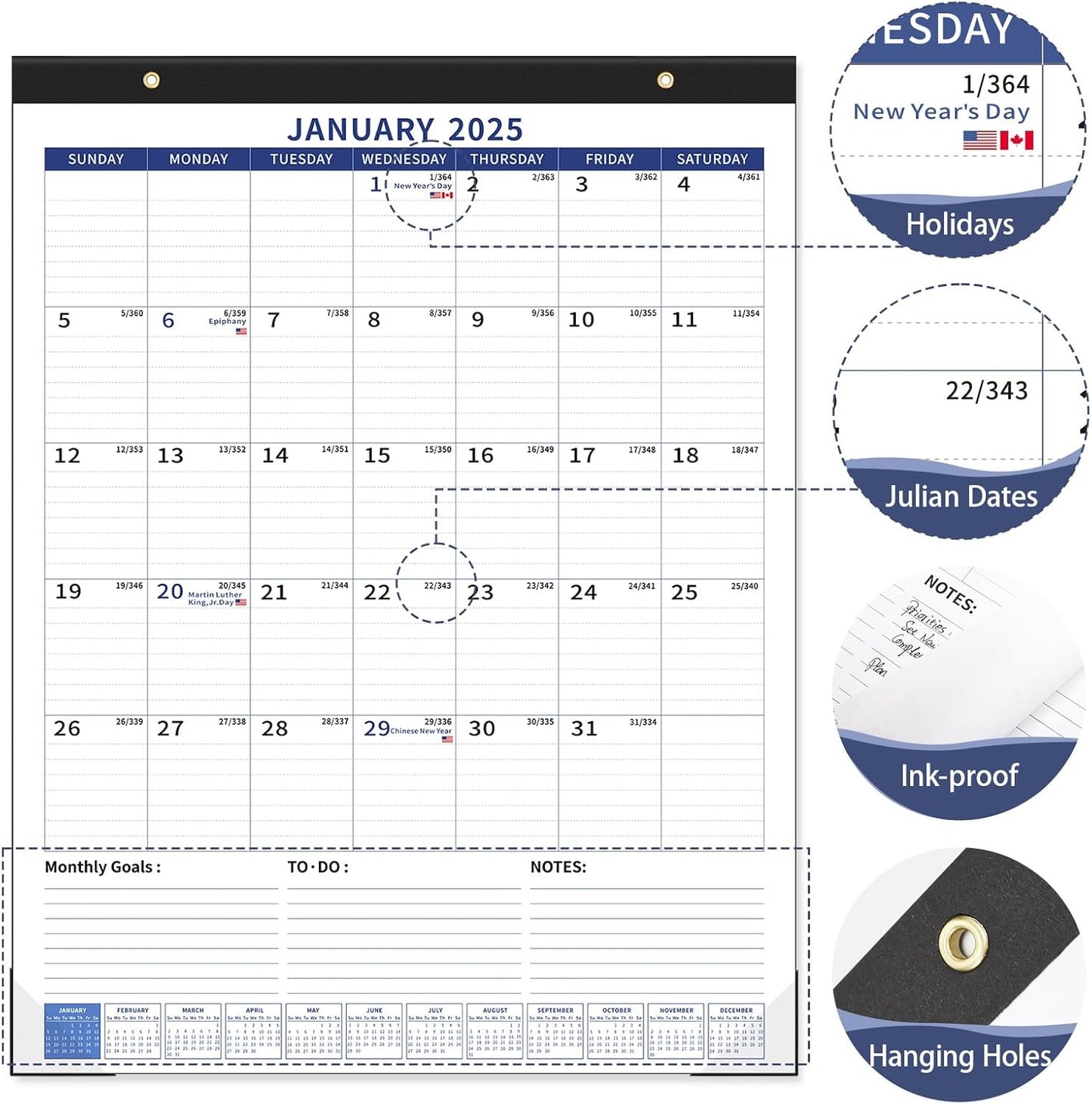 Ospelelf Large Wall Calendar 2025-2026 Calendar 22'' x 17'' Monthly Desk Calendar 18 Month Family Calendar, Use Jan 2025 - June 2026