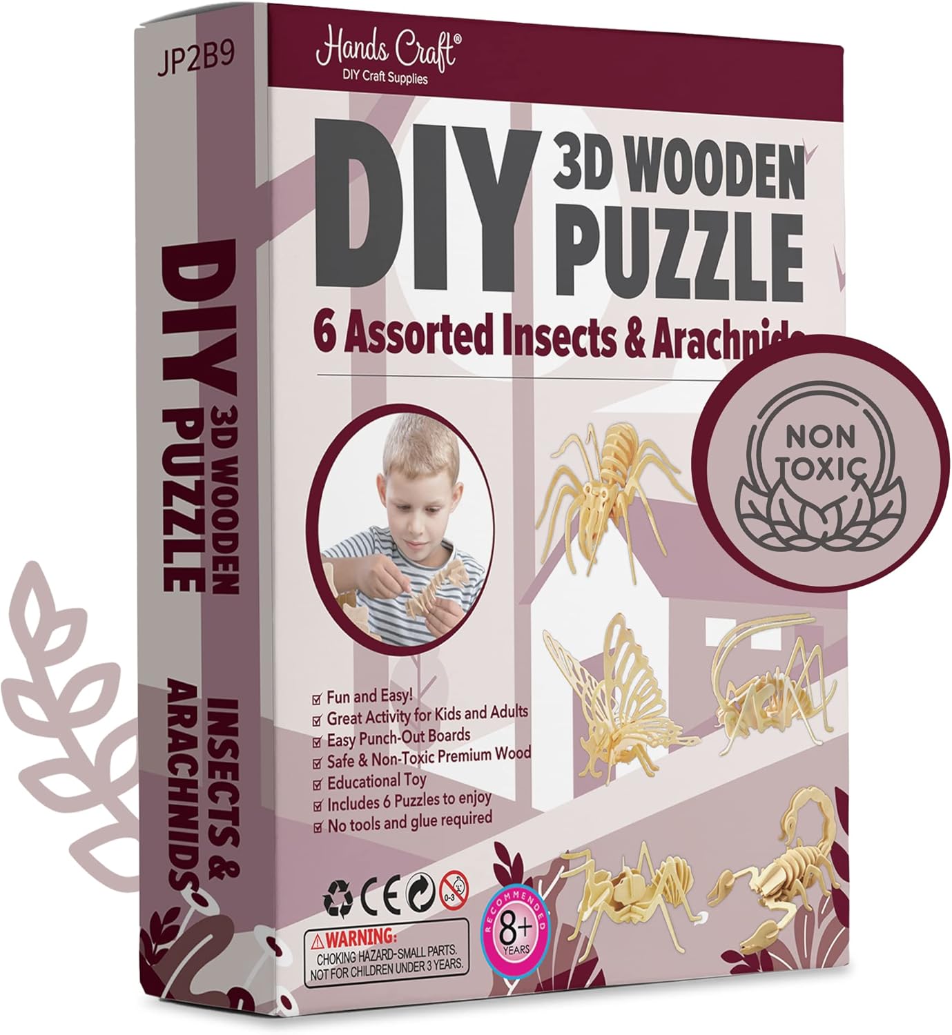 Hands Craft DIY 3D Wooden Puzzle – 6 Assorted Insects & Arachnids Bundle Pack Brain Teaser Puzzles Educational STEM Toy Adults and Kids to Build Safe and Non-Toxic Easy Punch Out Premium Wood JP2B9