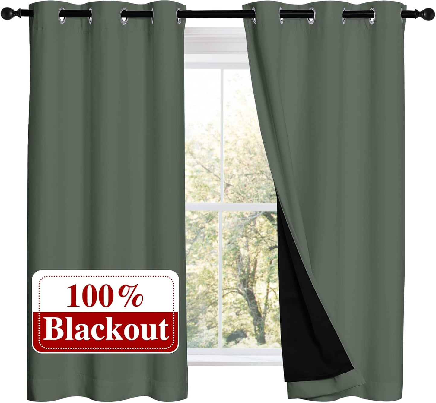 NICETOWN 100% Blackout Curtains 54 inches Long, Double-Deck Completely Blackout Window Treatment Thermal Insulated Lined Drapes for Small Window (Dark Mallard, 1 Pair, 42 inches Width Each Panel)