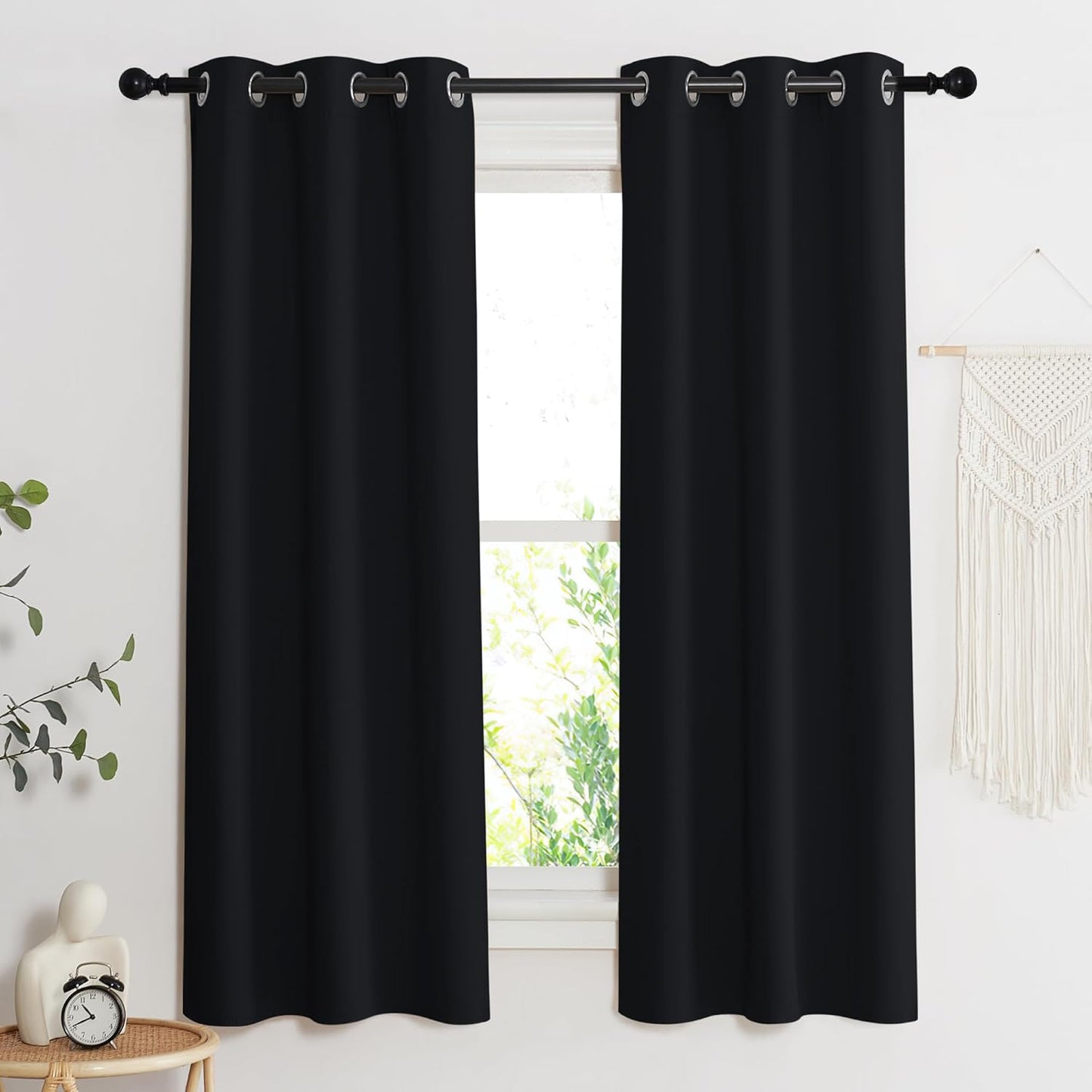 NICETOWN Complete 100% Blackout Curtain Set, Black, 37" W by 40" L, Double Panels, Thermal Insulated & Energy Efficiency Window Draperies with Black Liner, Noise Reducing Short Curtains for Kids Room