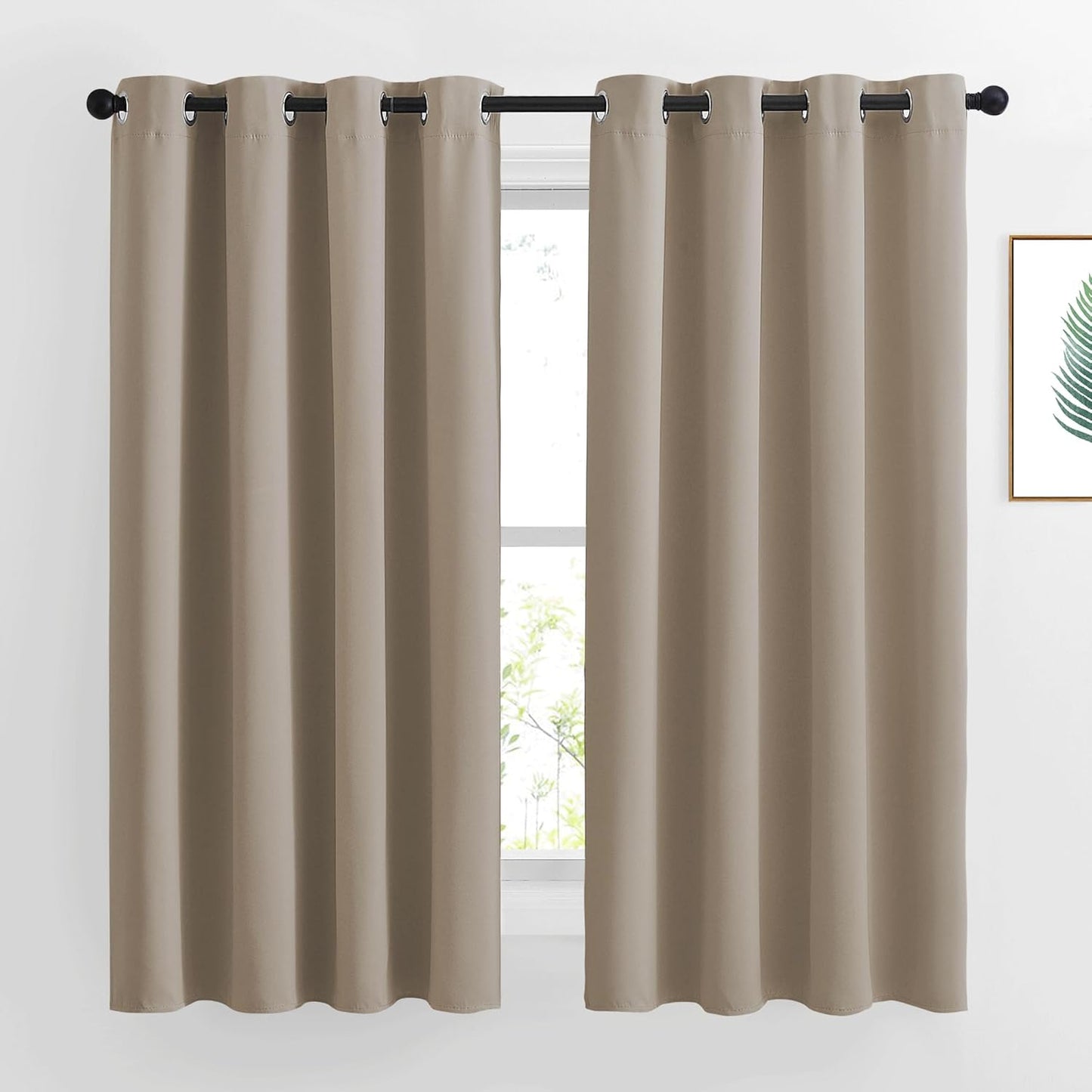 NICETOWN Bedroom Blackout Curtain Panels - Home Fashion Window Treatment Ring Top Blackout Draperies and Drapes (52 inches x 63 inches, Set of 2 Panels, Taupe)