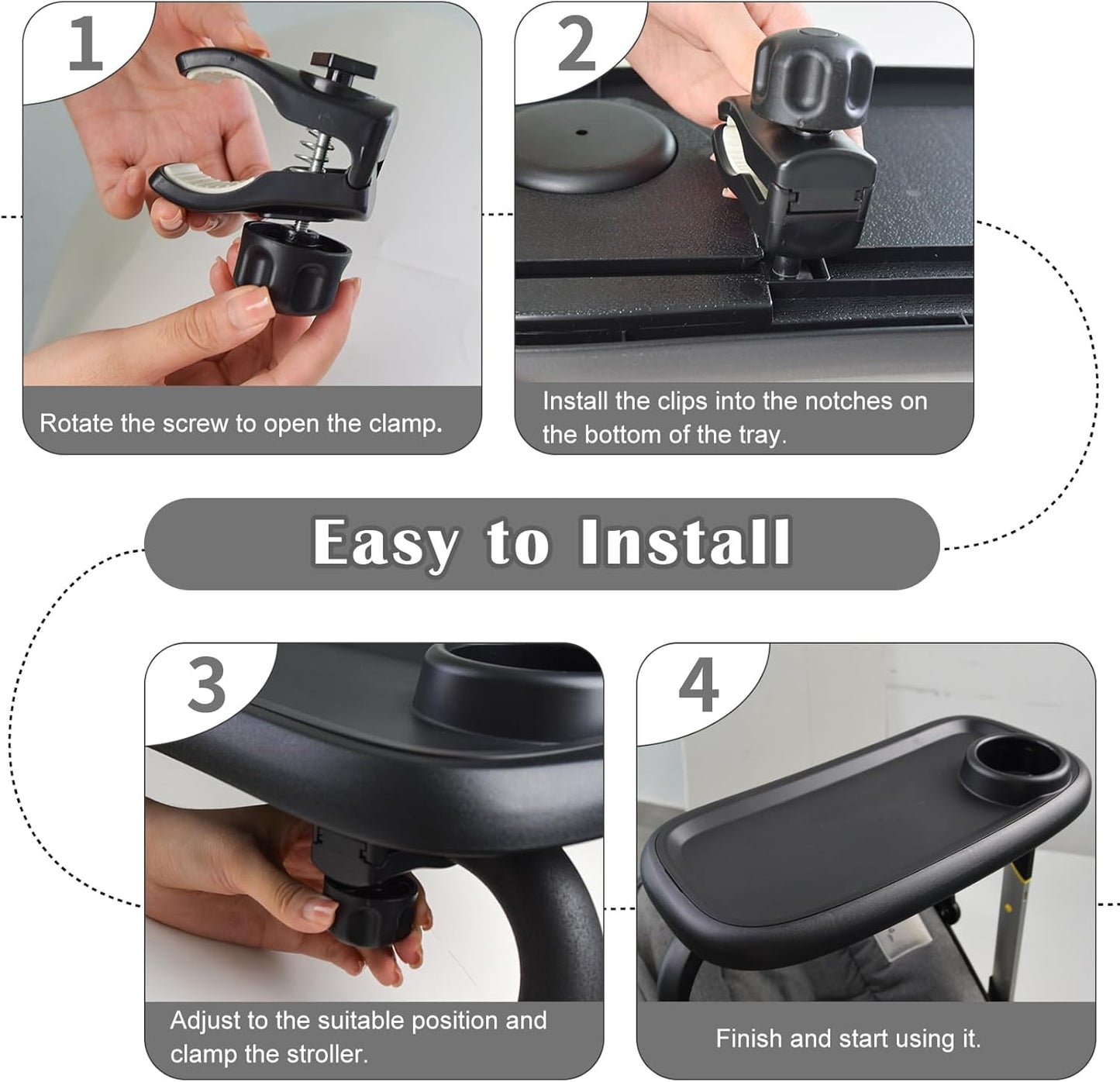 Wanateber Universal Stroller Snack Tray, Double-Layer Removable Stroller Snack Tray Attachment with Strollers Cup Holder, Non-Slip Snacks Holder for Strollers Accessories